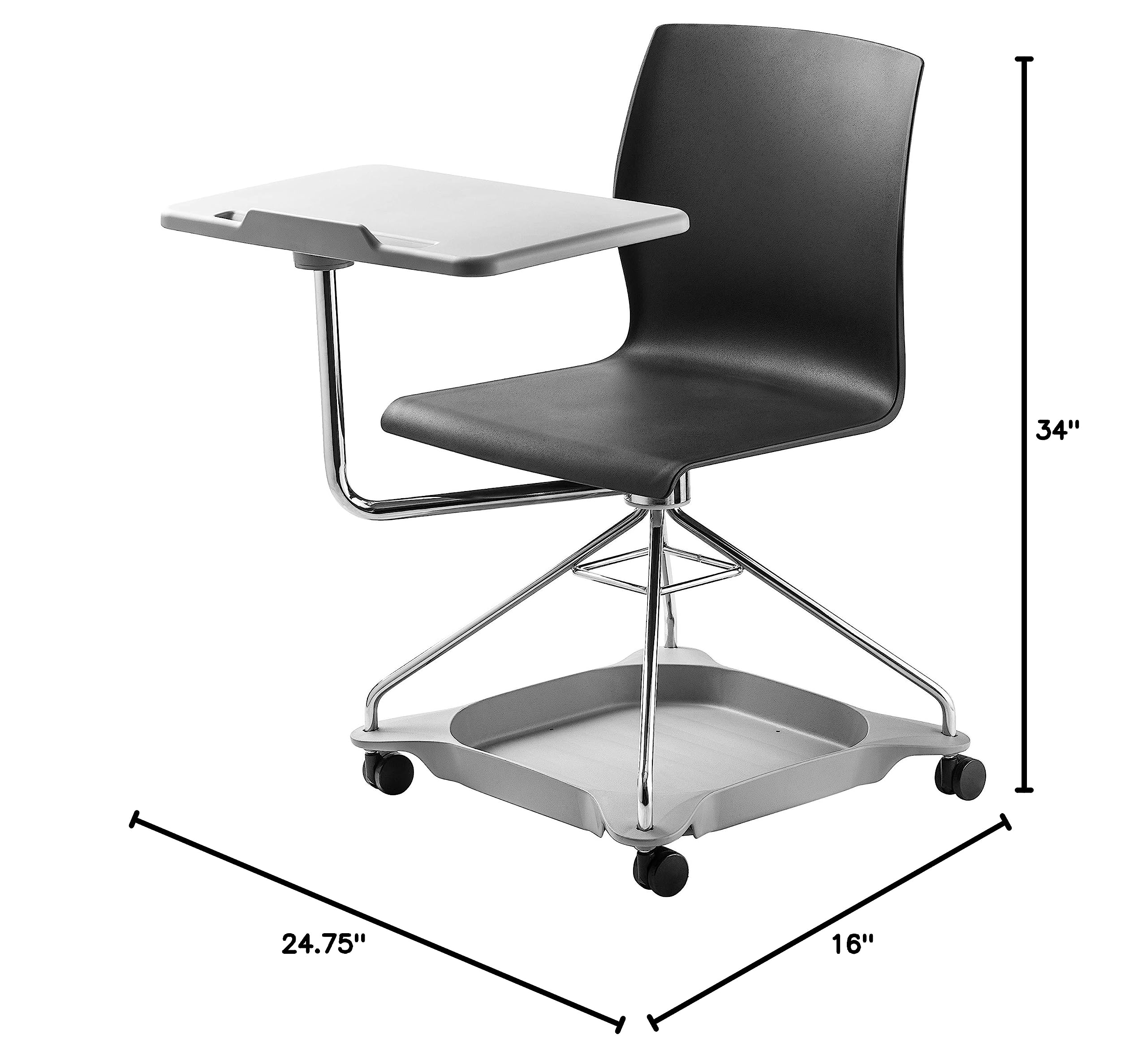 National Public Seating Mobile Chair with Tablet Arm & Storage - Black | Rolling Office Chair with Writing Surface & Storage Compartment | Perfect for Conference Rooms, Classrooms & Waiting Areas