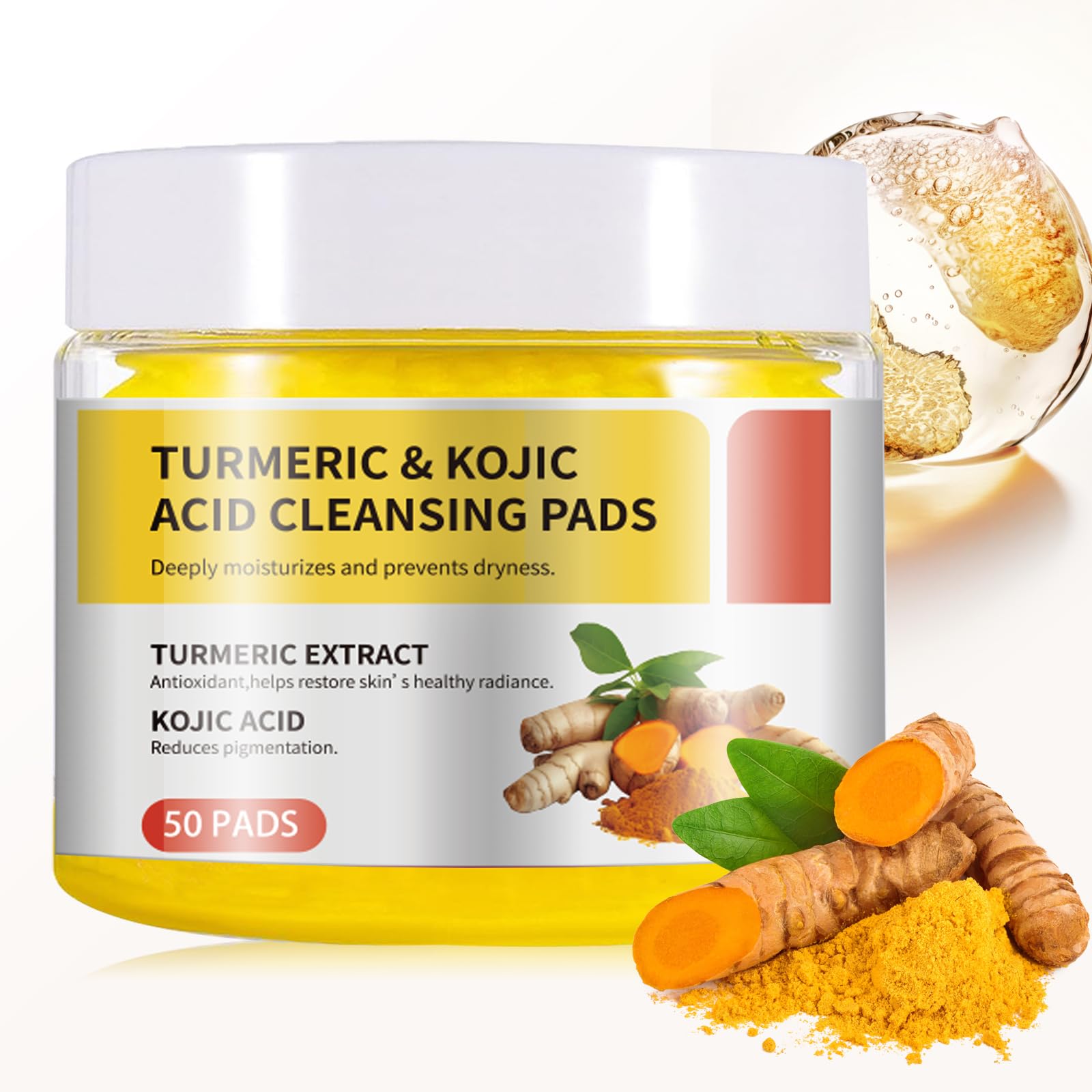 Turmeric & Kojic Acid Cleansing Pads for Dark Spots - Brightening Face Scrub Pads with Natural Ingredients for Acne & Hyperpigmentation | Daily Skincare Routine for Glowing Complexion