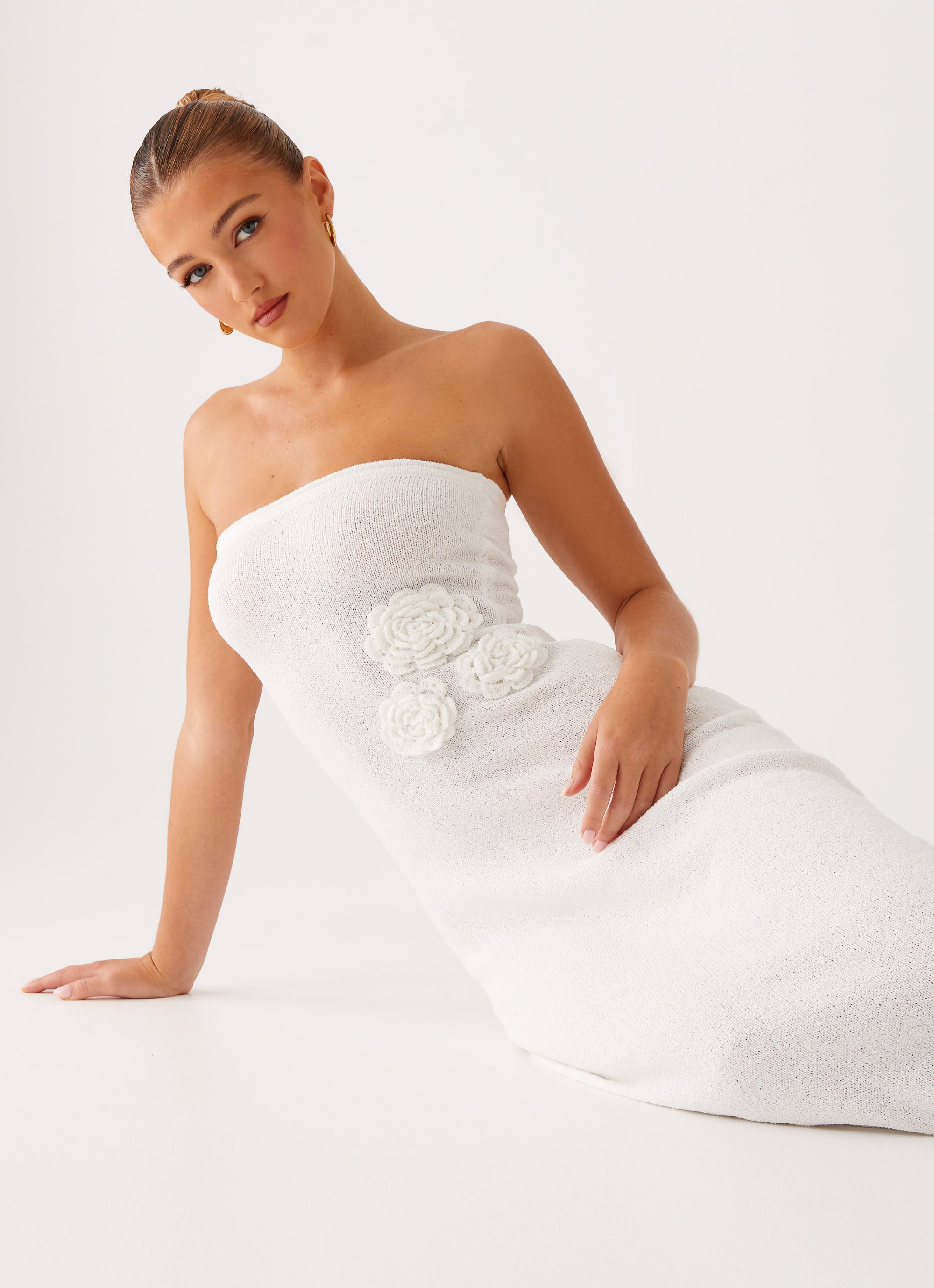 Arli Strapless Maxi Dress for Women - Elegant Ivory Long Formal Gown for Weddings, Parties & Special Occasions