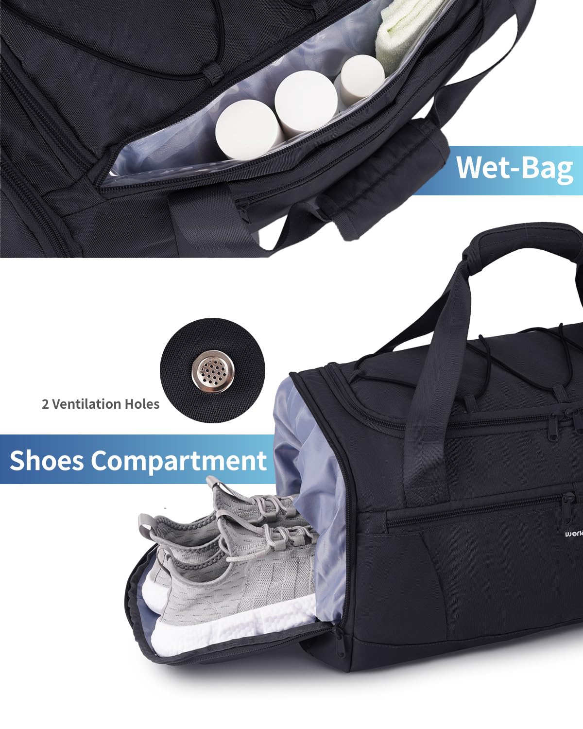 Sportsnew 38L Gym Bag for Men & Women - Durable Travel Duffel with Shoe Compartment, Wet Pocket & 15.6