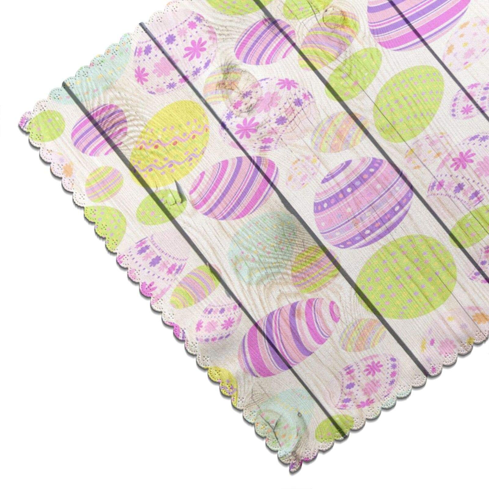 Easter Eggs Placemats Set of 6 - Purple & Green Washable Non-Slip Table Mats (12x18 Inch) for Kitchen Dining Decor | Holiday Party, Spring Celebration, Home Decoration