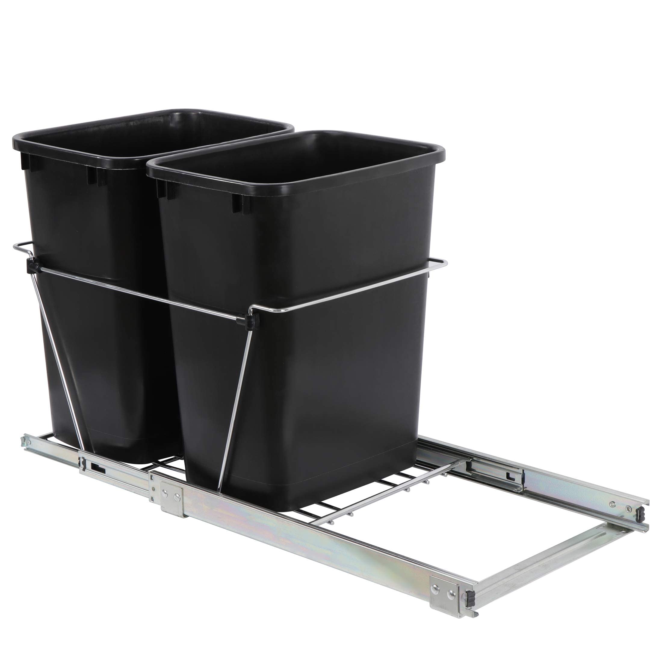 35 Quart Double Sliding Pull-Out Trash Can for Under Kitchen Cabinets - Black Waste Bin with Recycle Container | Perfect Under-Sink Garbage Solution for Home Kitchen Organization & Easy Waste Disposal