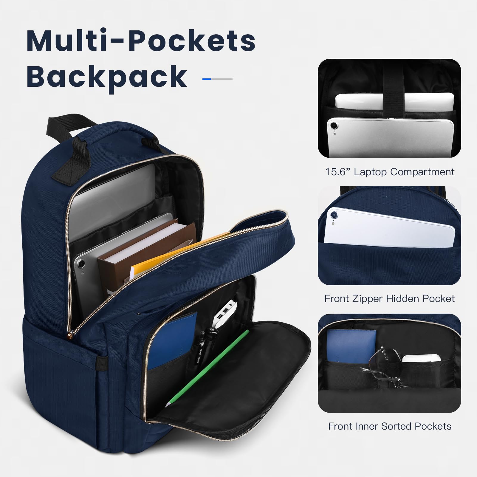 Stylish Navy Blue Women's Backpack with Laptop Compartment - Water Resistant School Bag for Teen Girls & College Students, Perfect for Travel, Work & Daily Use as Nurse/Teacher Computer Backpack | Ideal for Commuting, Campus Life & Business Trips