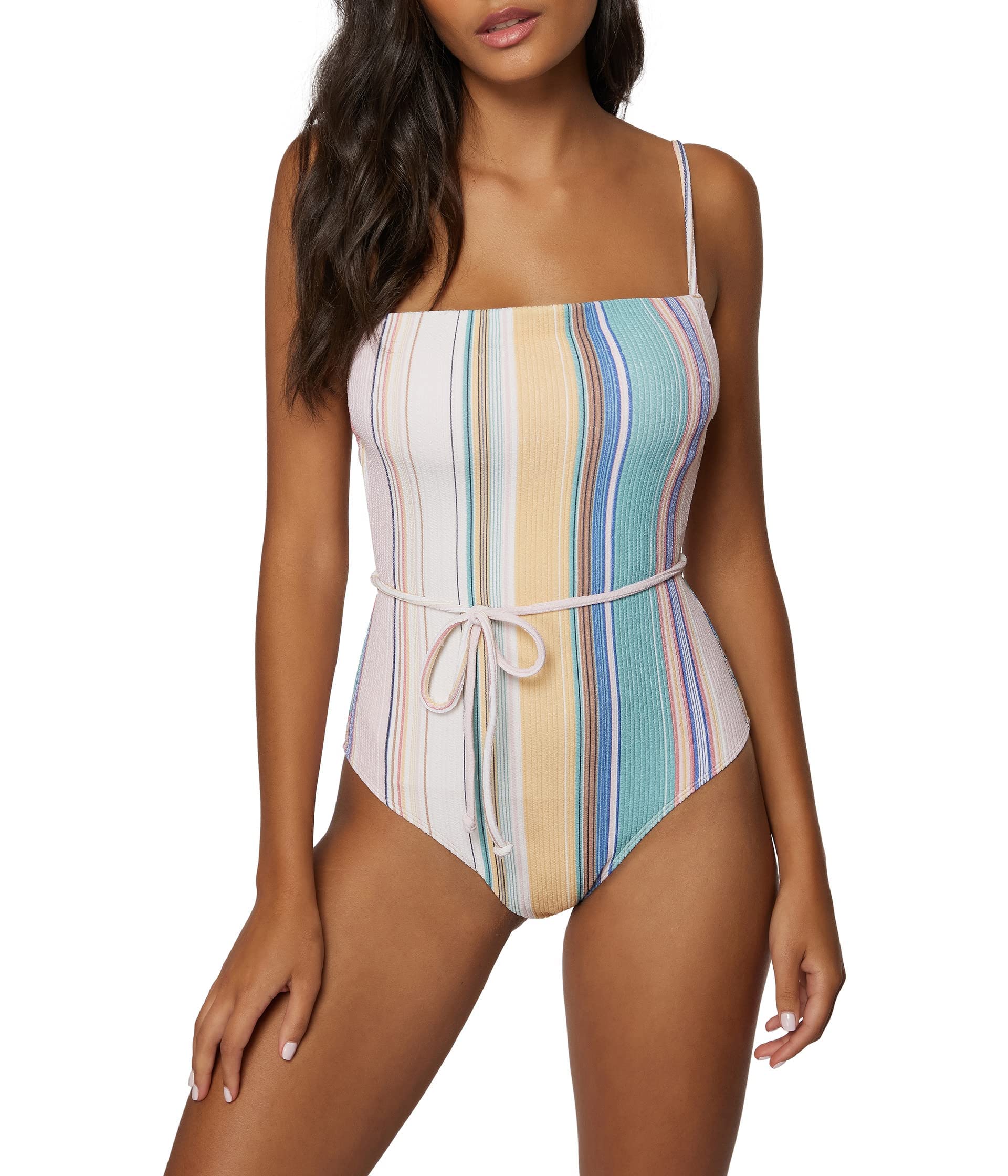 O'NEILL Women's Baja Stripe Marbella One-Piece Swimsuit - Trendy Floral Print Bathing Suit for Beach, Pool & Summer Vacations