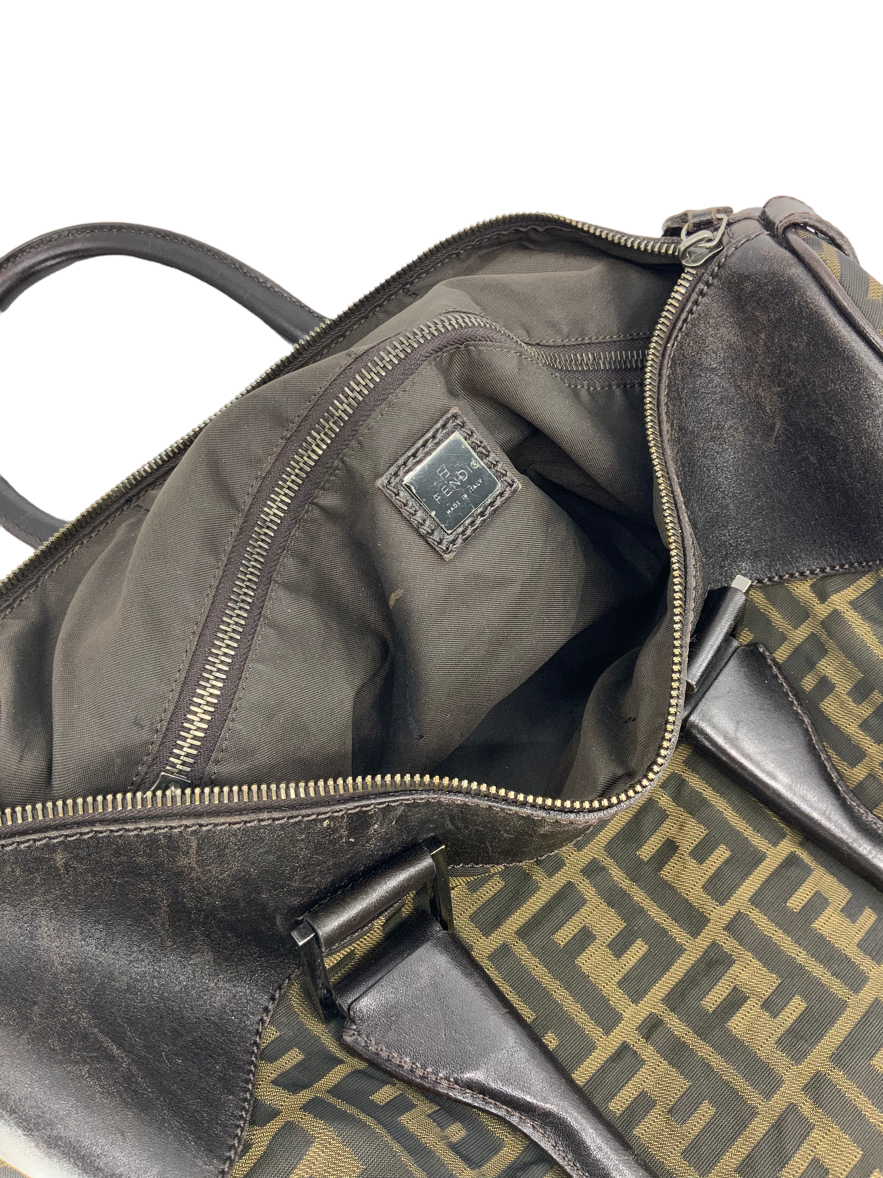 FENDI Zucca Canvas and Leather Small Duffel Bag - Stylish Travel Bag for Women, Perfect for Weekend Getaways & Gym Essentials