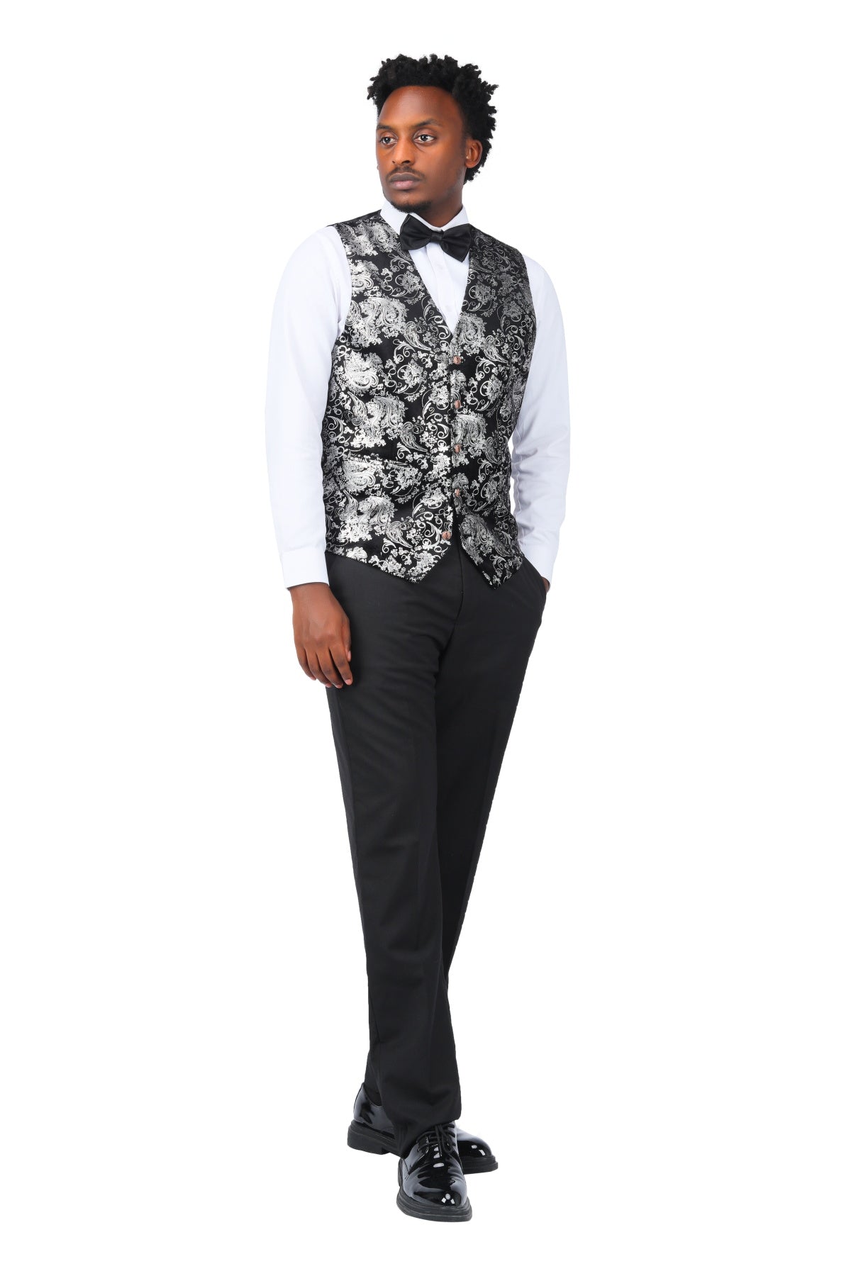 Stylish Single Breasted Slim Fit Printed Vest Waistcoat in Silver - Perfect for Business Casual, Office Wear & Formal Occasions