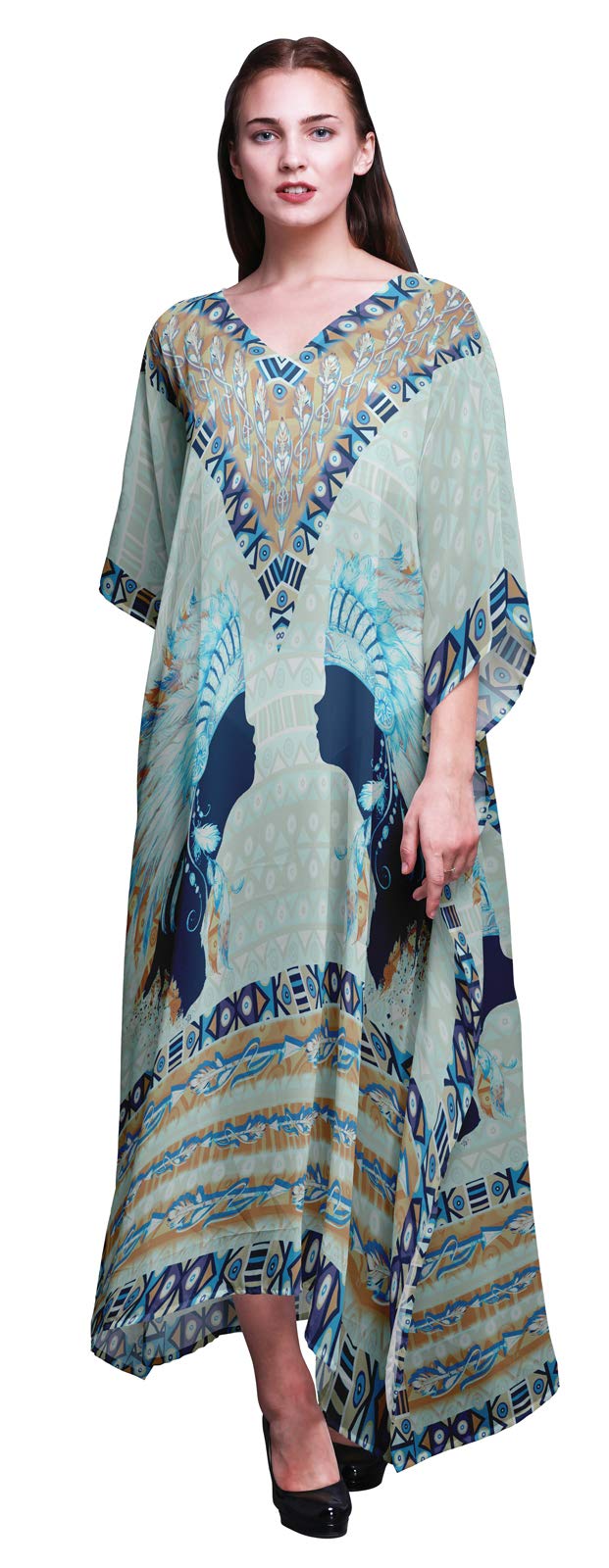 Plus Size Women's Summer Kaftan Dress - Flowy Beach Cover Up, Boho Kimono, Lounge & Maxi Dress for Vacation, Poolside, and Casual Outings