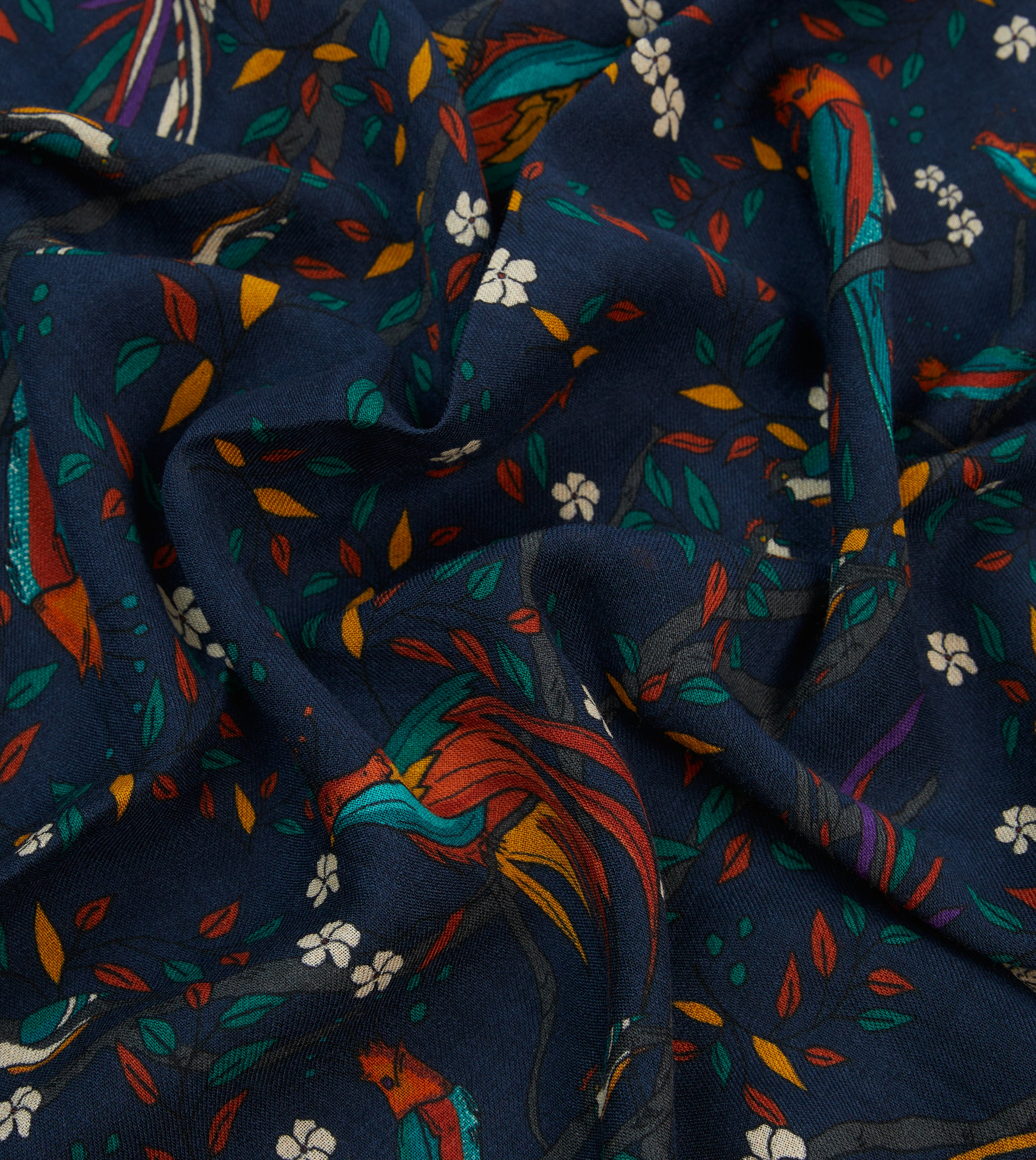Stylish Navy Blue Birds of Paradise Print Wool Scarf - Warm Winter Fashion Accessory for Women - Perfect for Office, Travel & Outdoor Activities