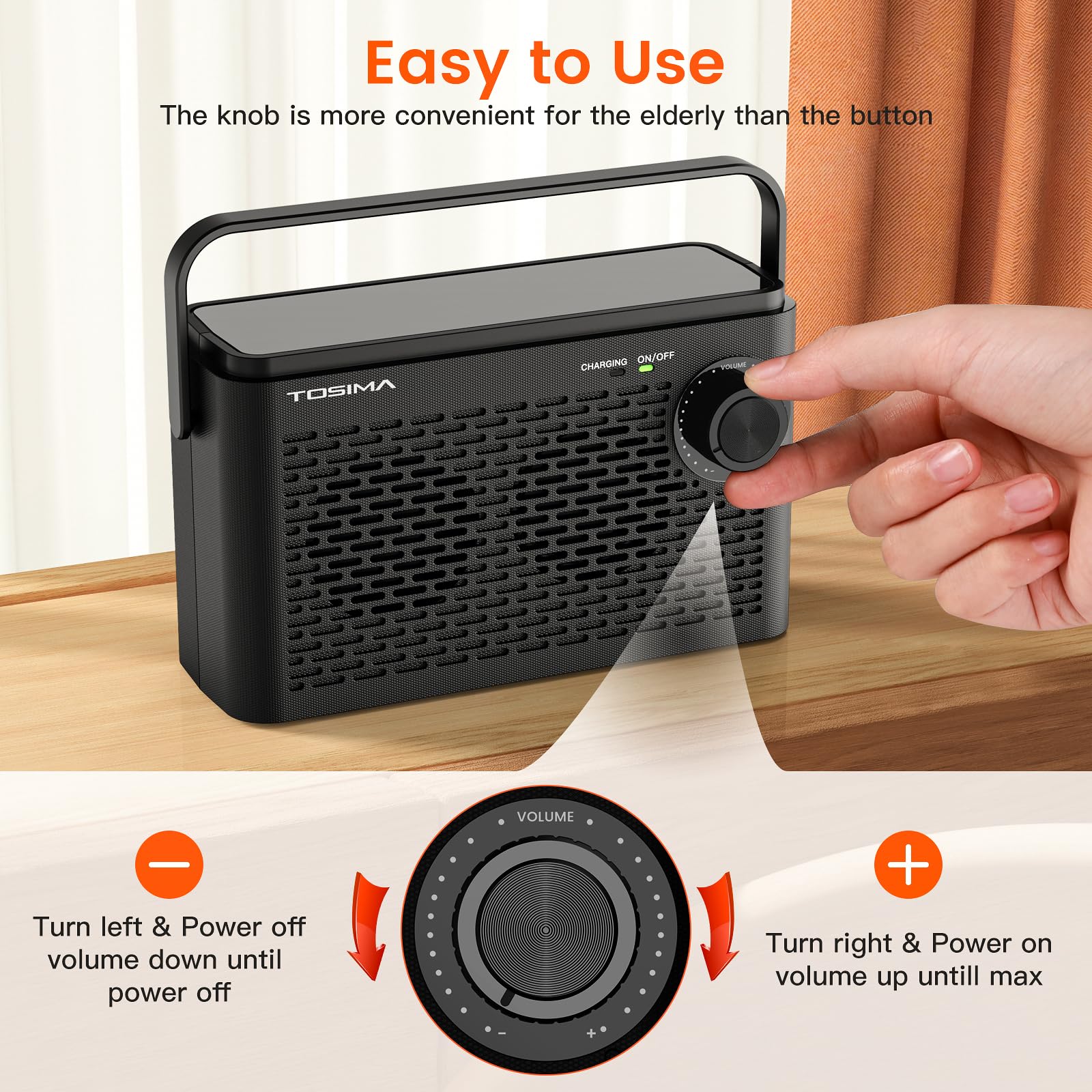 Tosima TV-8000 Wireless TV Speakers for Hard of Hearing - Voice Enhancing TV Soundbar with 1000mAh Rechargeable Battery, 8-Hour Playtime, 2.4G RF Transmitter & 100ft Range - Ideal for Seniors, Elderly & Home Theater Use
