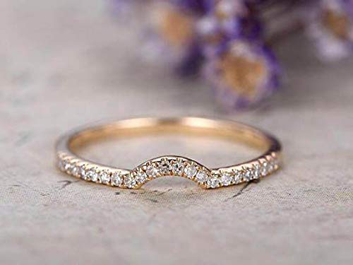 0.25 Carat Diamond Wedding Band - Curved U-Shaped Anniversary Ring in Antique Style with 18k Gold Plating - Perfect for Bridal Jewelry, Engagement Gifts & Romantic Occasions