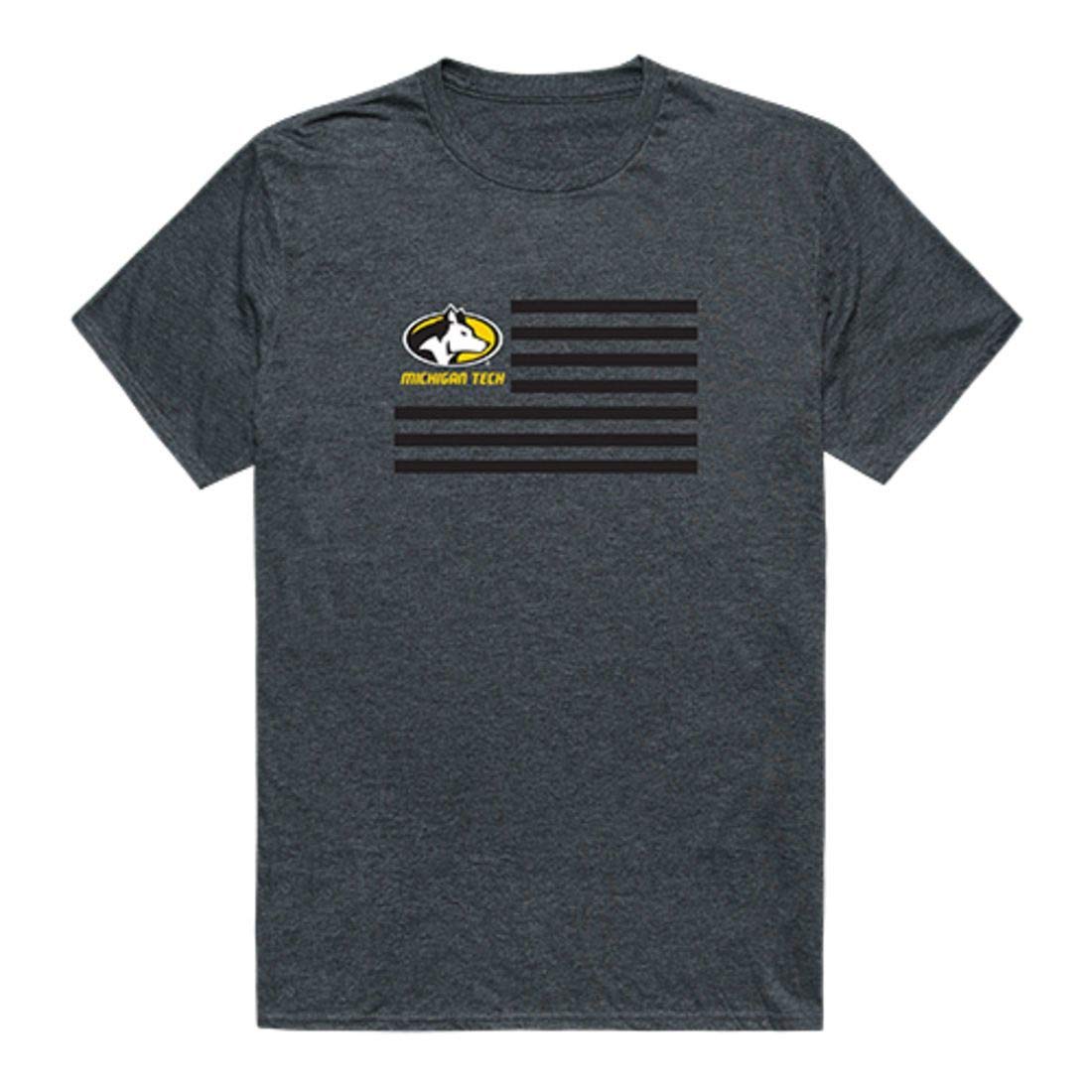W Republic Michigan Technological University Huskies USA Flag Graphic T-Shirt - Heather Charcoal - Comfortable Cotton Tee for School Spirit & Game Day Outfits