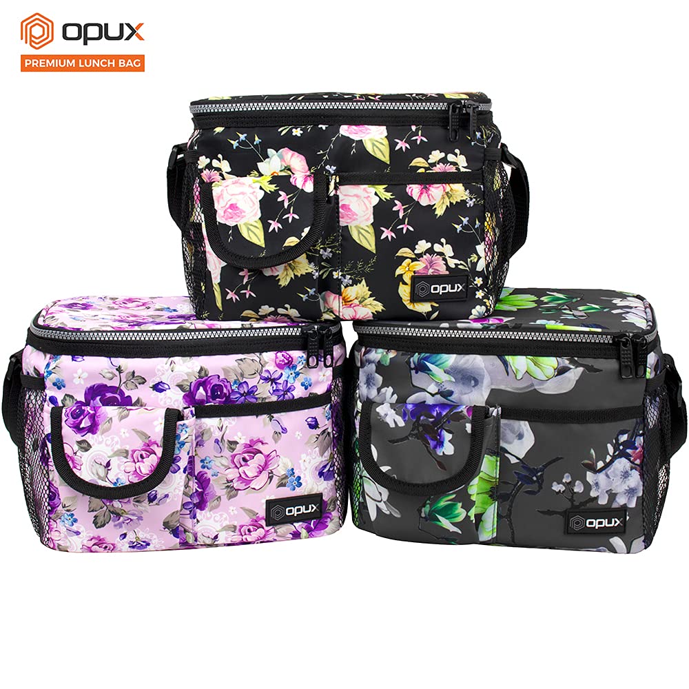 OPUX Insulated Lunch Bag for Men & Women - Leakproof Floral Purple Lunch Box for Work & School - Portable Soft Cooler Bag with Shoulder Strap - 14 Can/8L Capacity - Perfect for Office, Picnics & Outdoor Activities