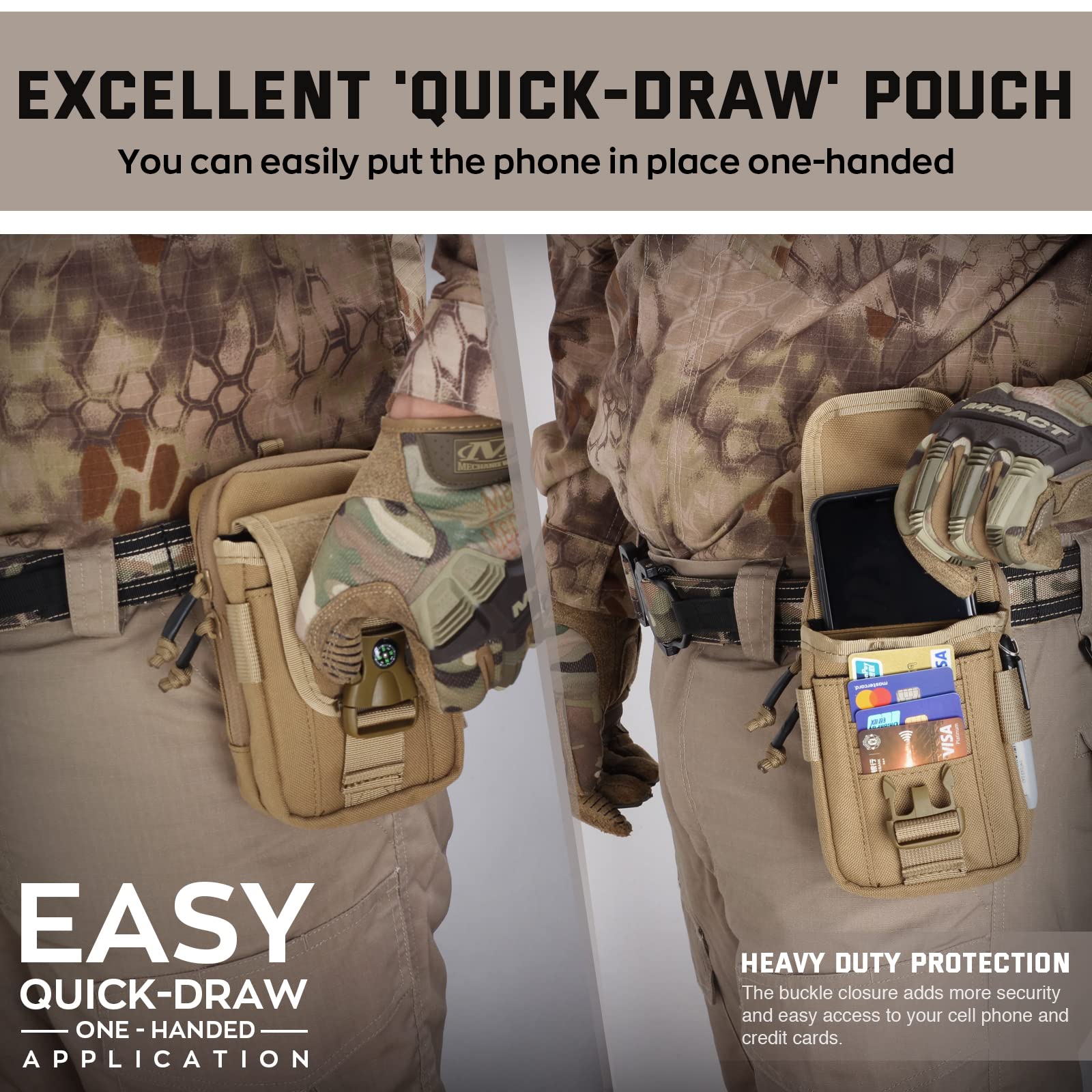 WYNEX Tactical Compass Phone Pouch - Large MOLLE Smartphone Case with Compass Buckle & Carabiner | EDC Utility Pouch for Hiking, Camping & Outdoor Adventures | Fits iPhone 15/14/13 Pro Max & Galaxy S23 Ultra