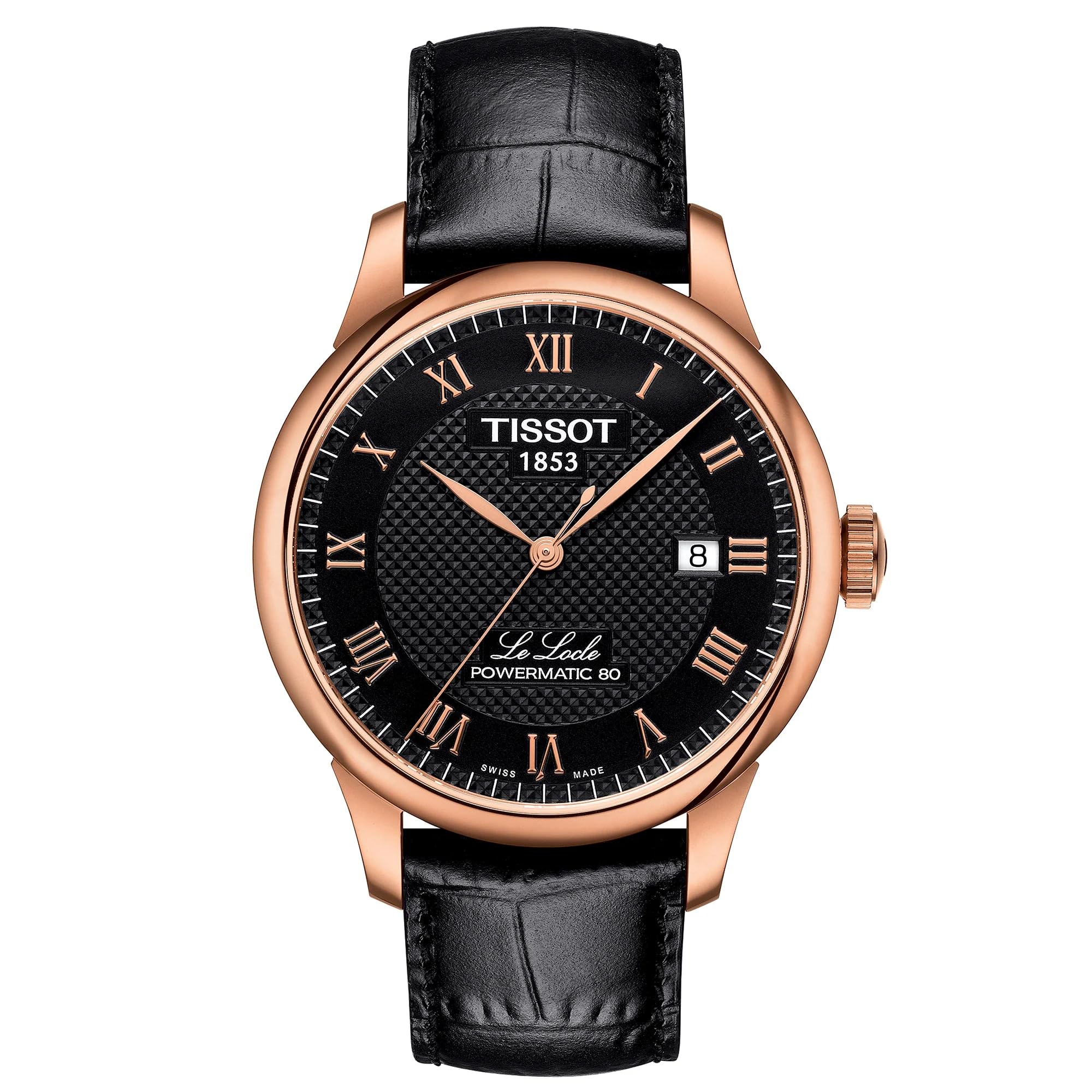 Tissot Men's Le Locle Powermatic 80 Automatic Watch - 316L Stainless Steel Case with Rose Gold PVD Coating, Black Leather Strap, 39mm (T0064073605300) | Luxury Dress Watch for Business, Formal Events & Everyday Elegance