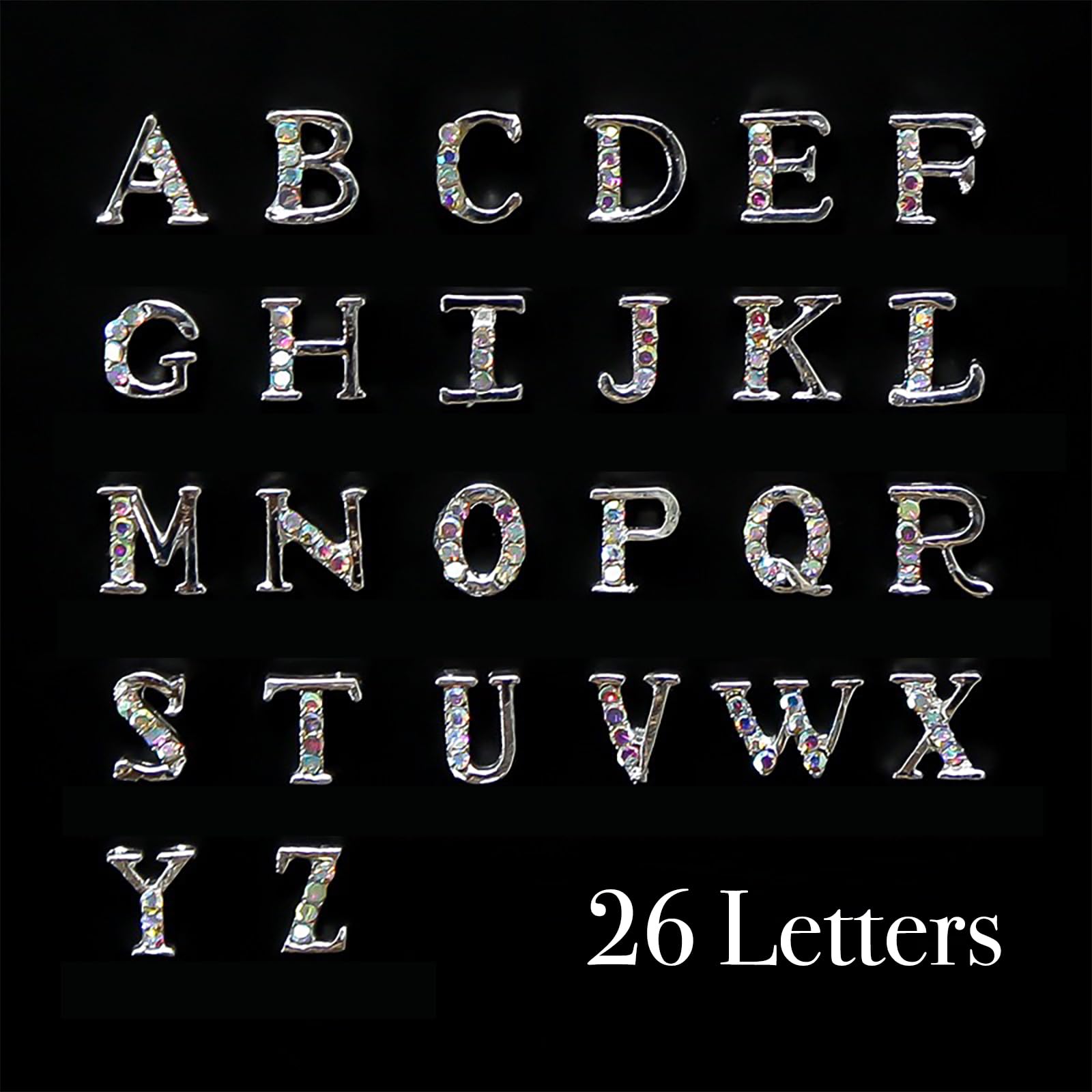 52PCS Silver Letter Nail Charms for Acrylic Nails - Y2K Cute Nail Rhinestones Decorations, Nail Art Jewels for Manicure DIY - Perfect for Party, Wedding, and Everyday Nail Art Designs