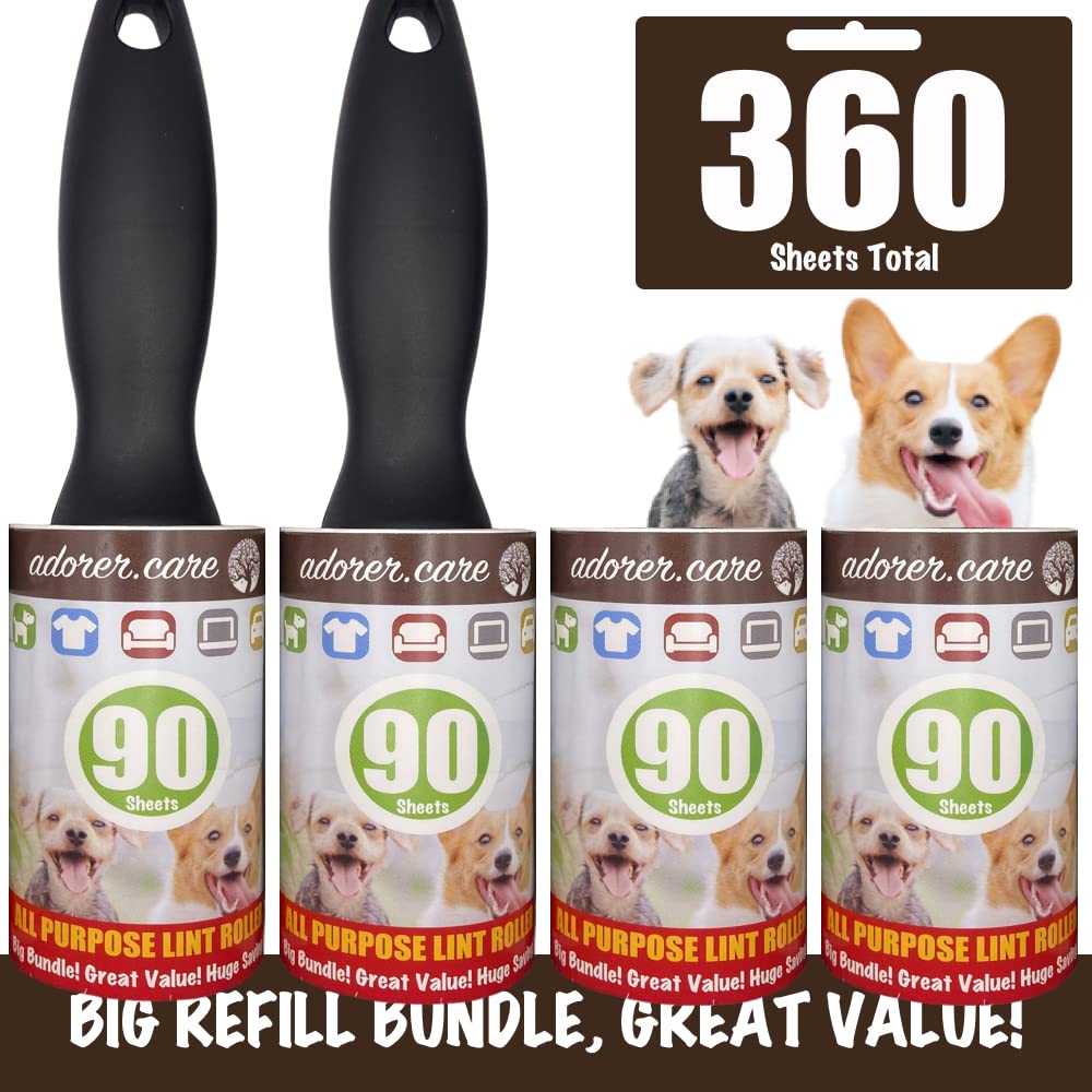 Pet Hair Lint Roller - Sticky Fur Remover for Clothes, Dog & Cat Hair - 360 Sheets Reusable - Perfect for Home, Office & Travel