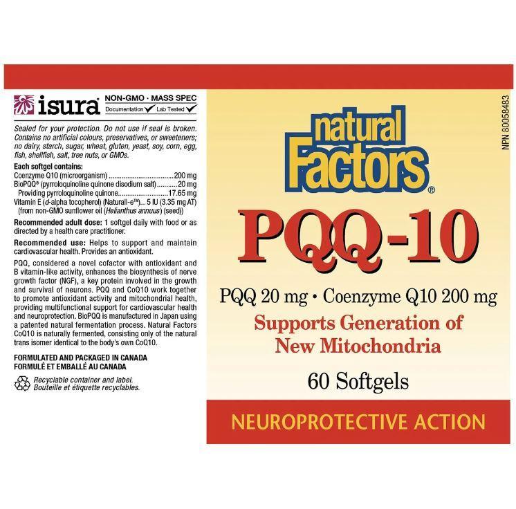 Natural Factors PQQ 10mg - 60 Softgels for Enhanced Brain Function & Energy Support - Perfect for Cognitive Health & Anti-Aging Supplement