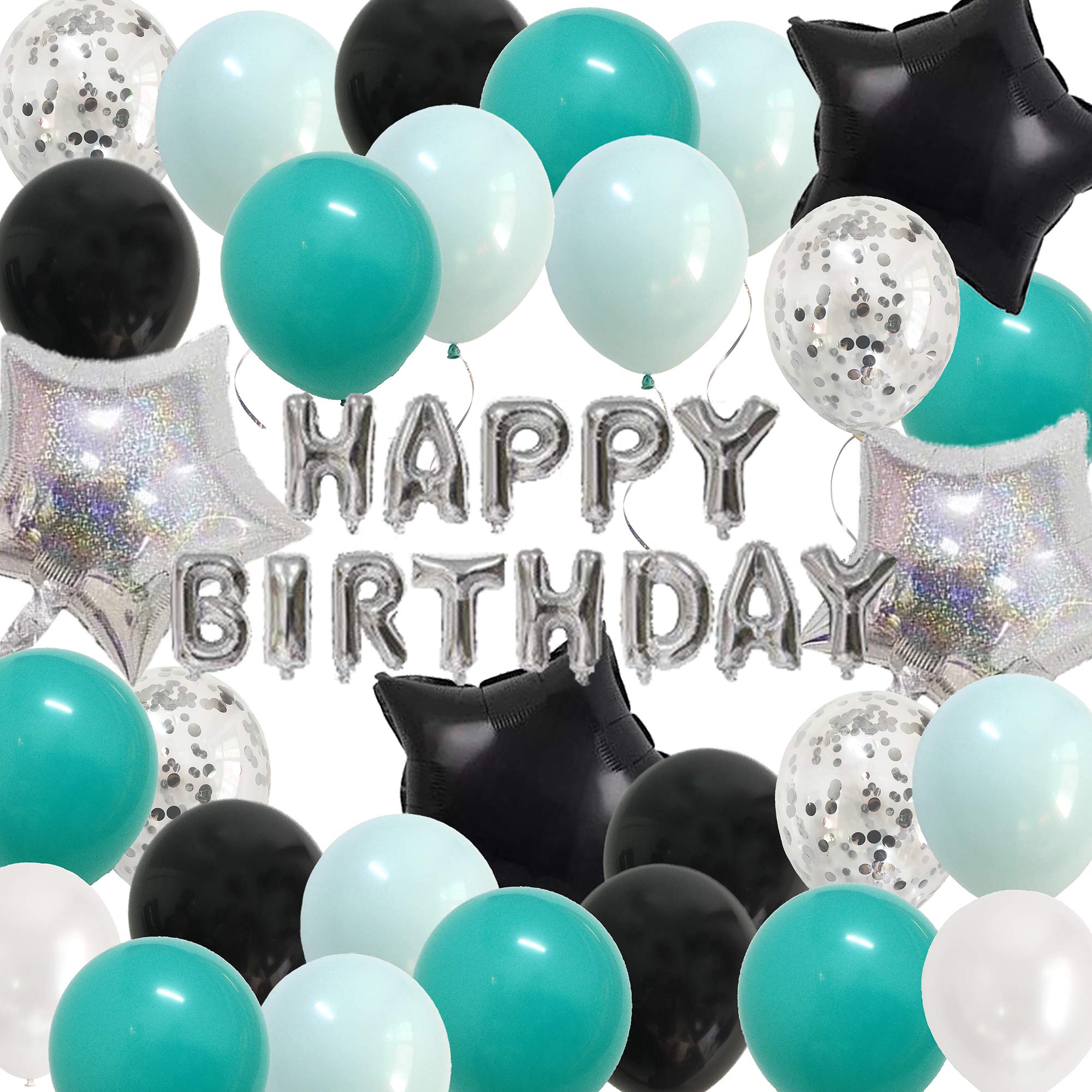 Teal & Silver Birthday Party Decorations - Happy Birthday Balloons for Boys & Girls - B-Day Party Supplies (Teal Silver) - Perfect for Birthday Parties, Baby Showers & Celebrations