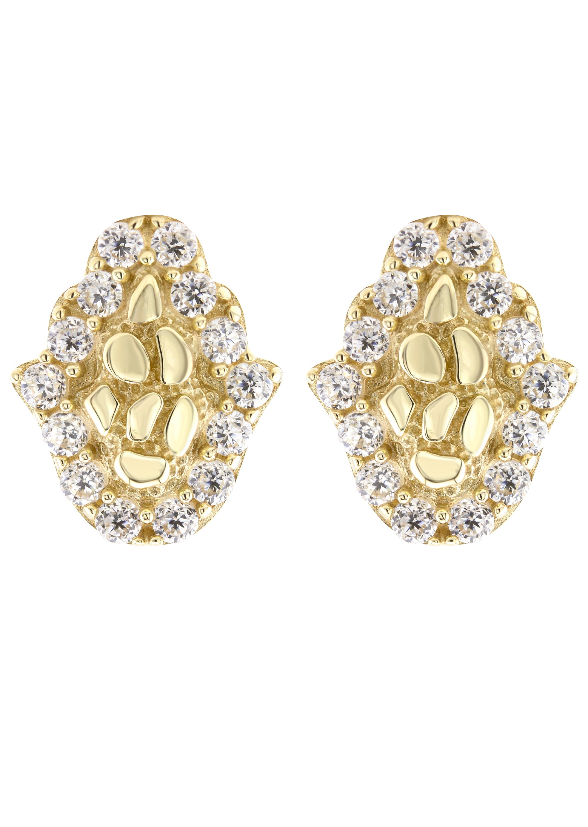 10K Gold Hamsa Nugget Earrings - 0.3 Inch Wide Dainty Charm Studs for Women | Hand of Fatima Jewelry Gift for Her | Perfect for Everyday Wear, Parties & Special Occasions