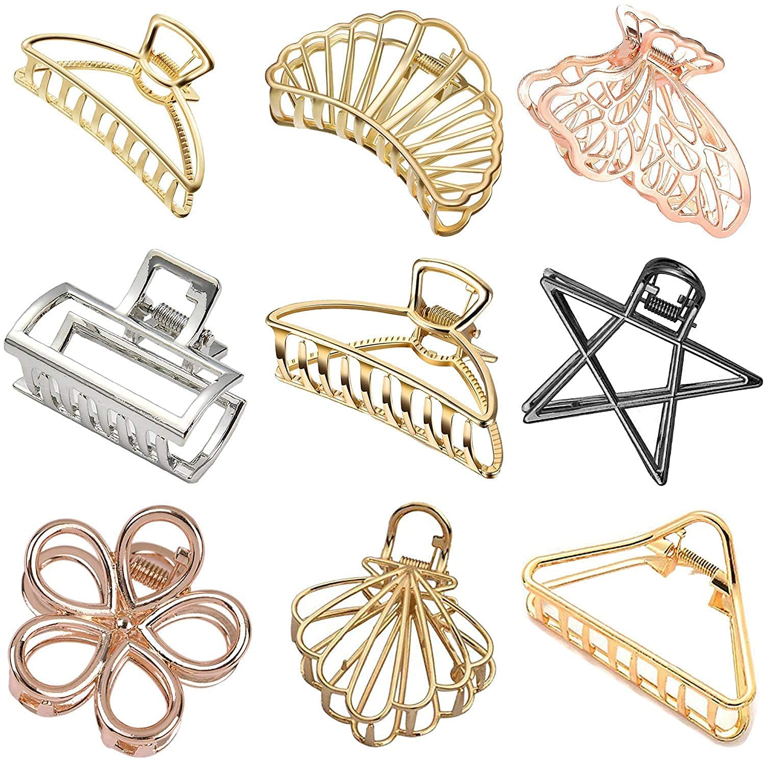 TAEBO Women's 6-Piece Large Non-Slip Metal Claw Hair Clips - Strong Hold Barrette Jaw Clamps for Thick Hair, Half Up Bun Hairpins (Multicolor Pack of 6) - Perfect for Workouts, Office, and Everyday Hairstyles
