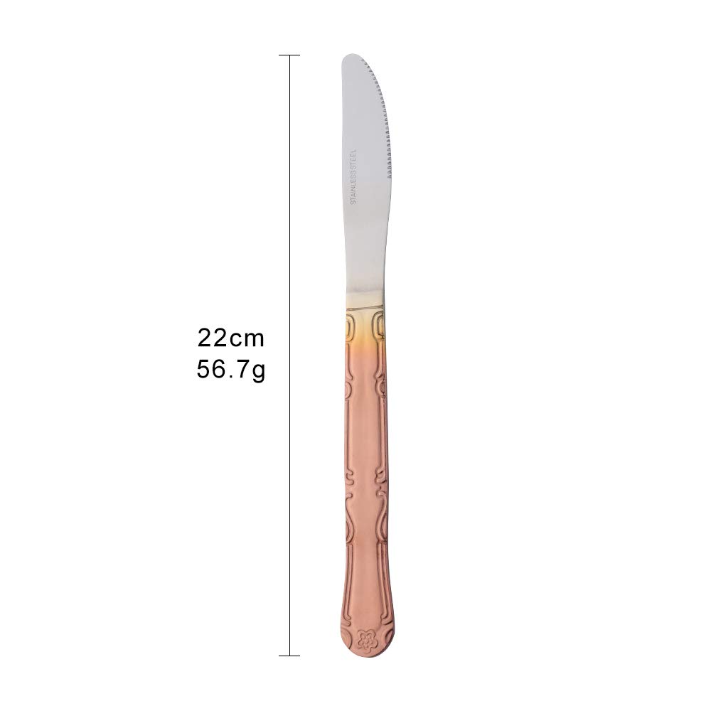 12-Piece Stainless Steel Dinner Knives Set - Elegant Flower Edge Table Knives with Rose Gold Gradient Finish (8.6 Inches) - Perfect for Home Dining, Kitchen Use & Restaurant Service