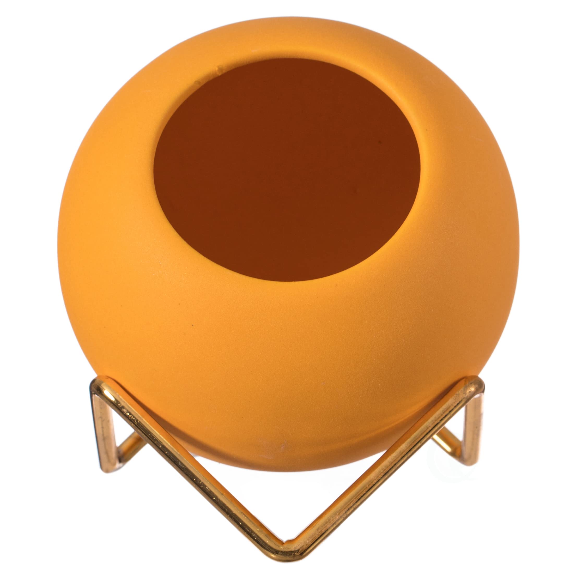 Modern Small Ceramic Flower Vase - Yellow Home Decor for Living Room, Office Desk, Dining Table & Entryway | Perfect for Fresh Flowers, Centerpieces & Interior Design Accents