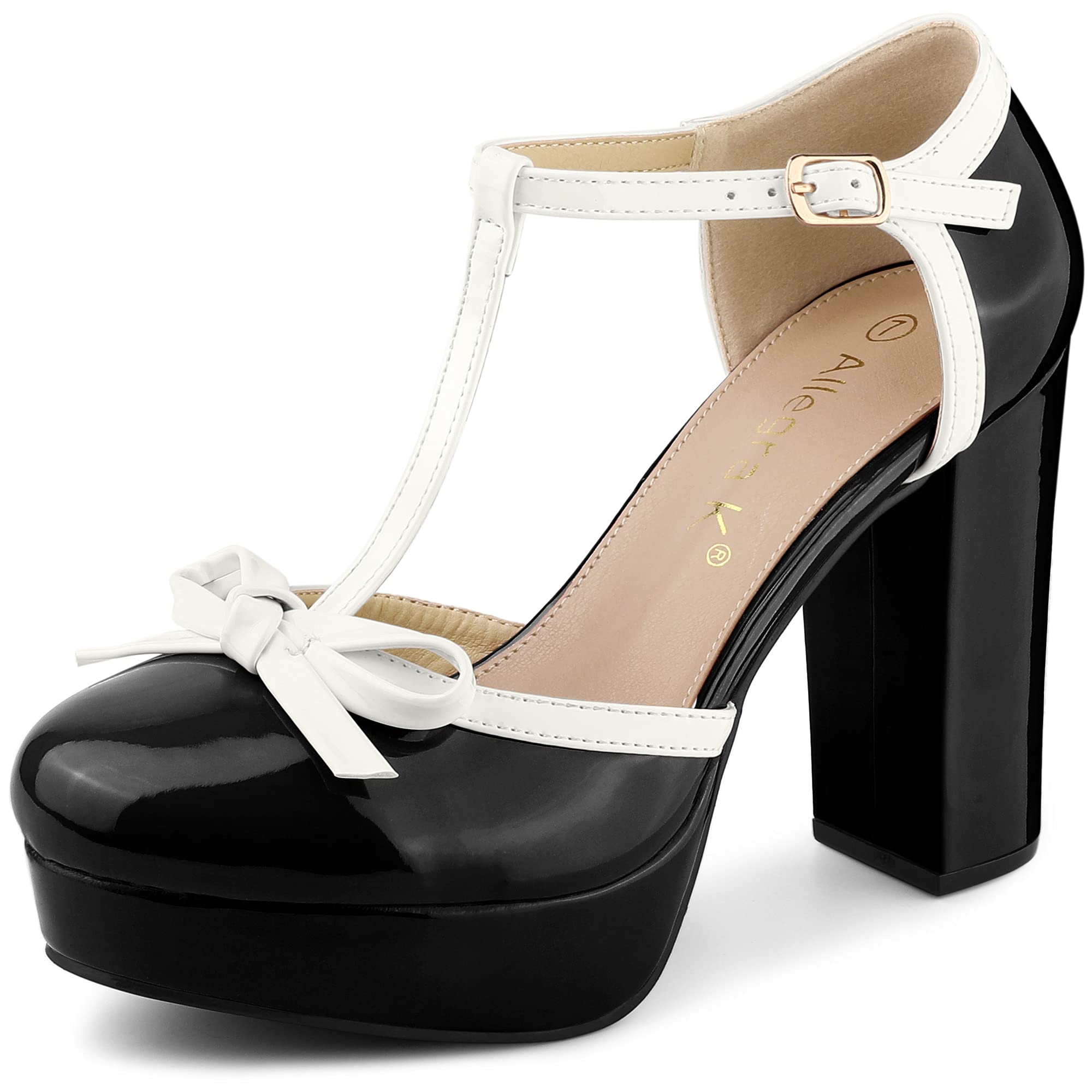 Allegra K Women's Platform Bow T-Strap Chunky Heel Pumps - Elegant Dress Shoes for Parties, Weddings & Special Occasions