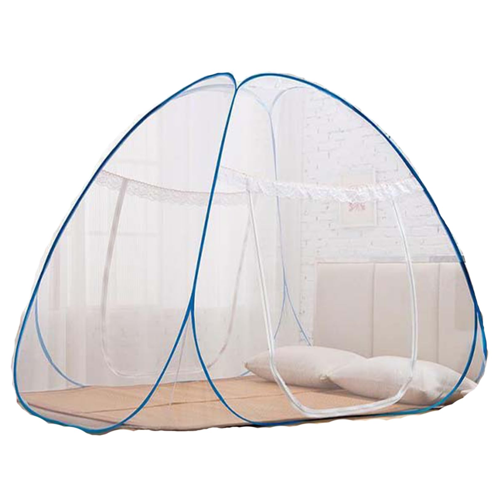 CYzpf Pop-Up Folding Bed Tent - Portable Mosquito Net Canopy with Stainless Steel Frame, Breathable Blue Netting for Indoor/Outdoor Use - Perfect for Camping, Backyard, and Kids' Room Protection
