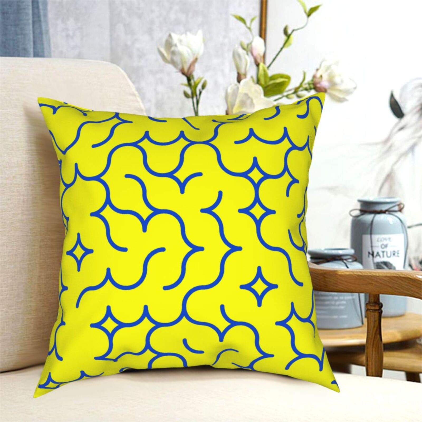Blue and Yellow Geometric Arc Pattern Pillow Covers 18x18 Inch - Modern Decorative Throw Pillow Cases for Sofa, Bed, Couch & Outdoor Use - Perfect for Living Room, Patio, Car and Home Decor