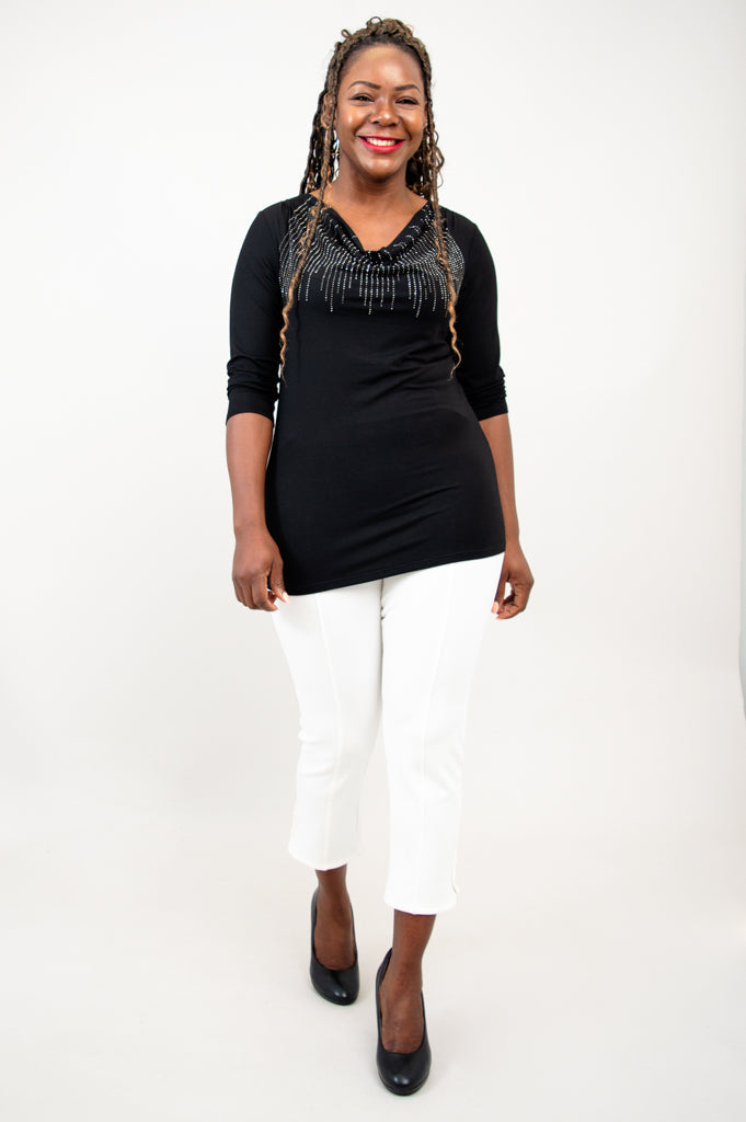 Charisse 3/4 Sleeve Women's Bamboo Top - Soft & Breathable Black Diamond Print - Perfect for Yoga, Workouts & Casual Wear