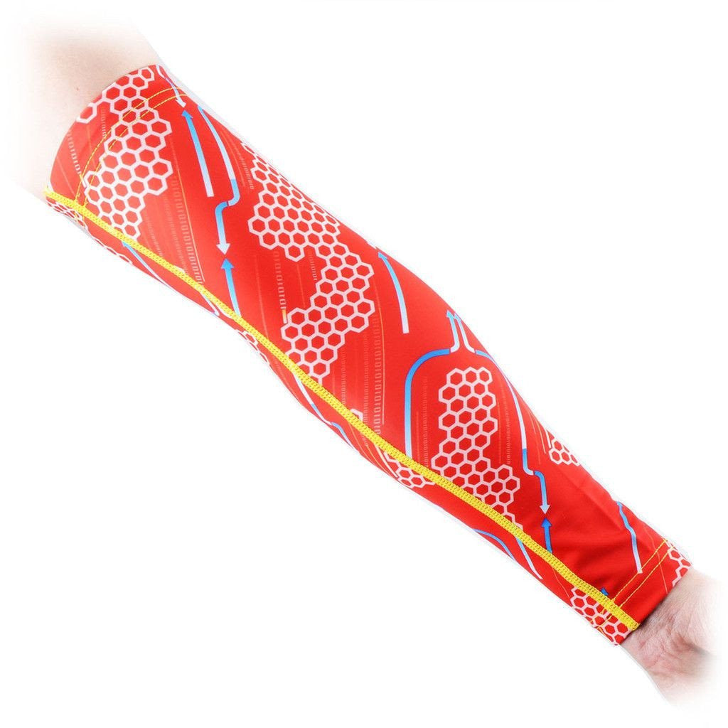 Compression Arm Sleeves for Men & Women - Anti-Slip Hacker Empire Red Design - Perfect for Sports, Gym, Running & Outdoor Activities