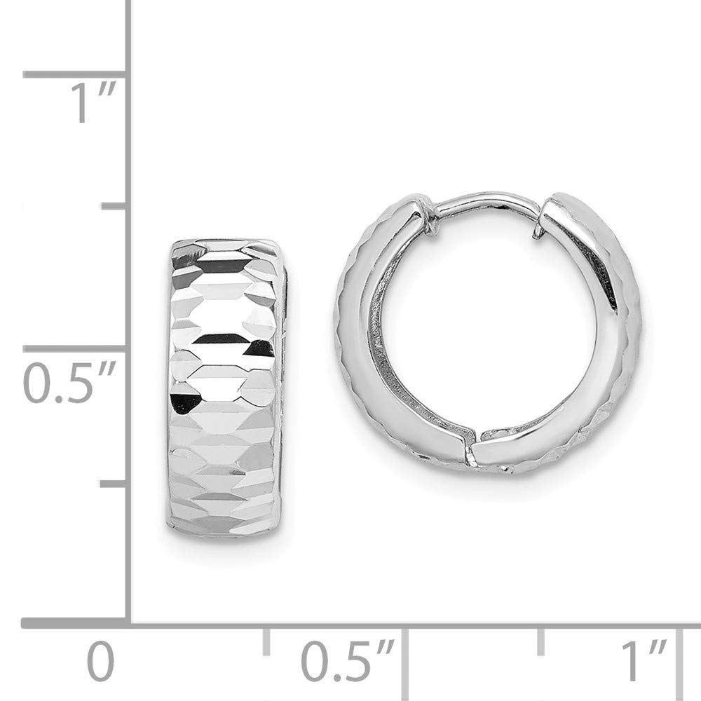 925 Sterling Silver Polished Textured Hinged Hoop Small Huggie Earrings (14mm x 14mm) - Elegant Everyday Jewelry for Women, Perfect for Work, Date Night & Special Occasions