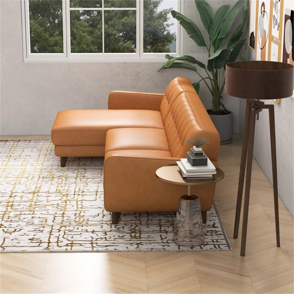 Premium ASHCROFT Davis Modern Living Room Leather Corner Sectional Sofa - Brown Genuine Leather Couch for Contemporary Home & Lounge Comfort