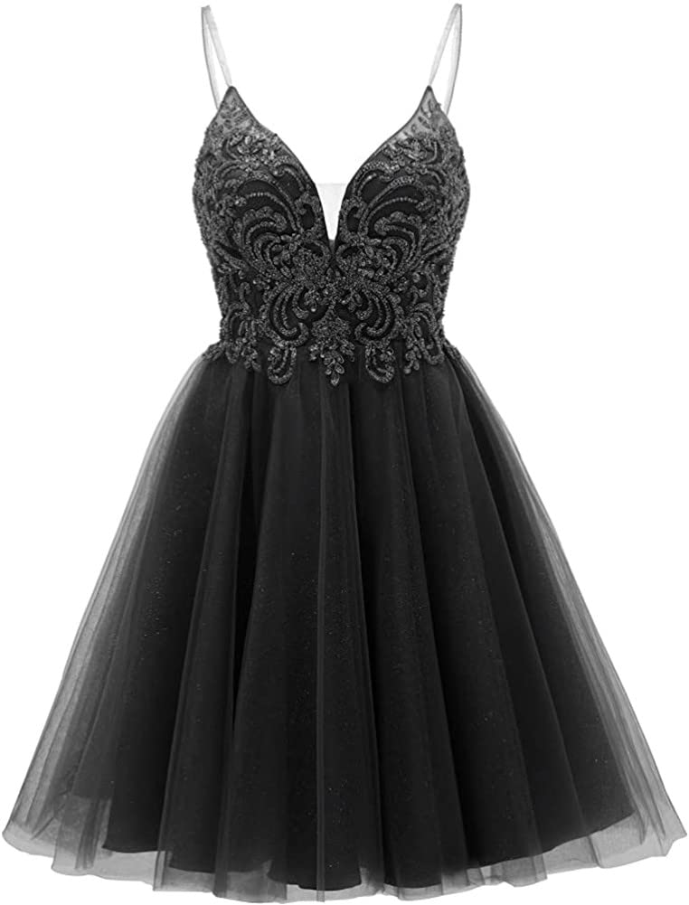 Origine Lei Women's Elegant Tulle Spaghetti Strap Short Prom Dress with Beaded Lace - Perfect for Homecoming, Cocktail Parties & Special Occasions