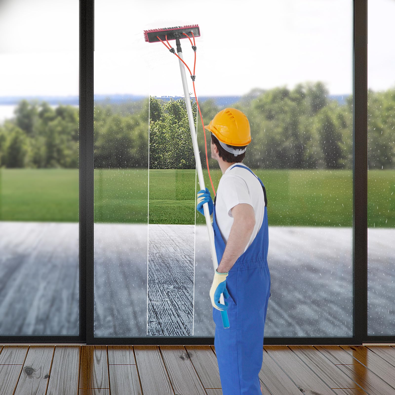 Adjustable Telescopic Water Fed Pole (1-7.4m/3.28-24.43ft) with 13.78in Short Brush & 65ft Hose - Professional Window Cleaning System for High-Rise Buildings, Solar Panels, and Hard-to-Reach Areas