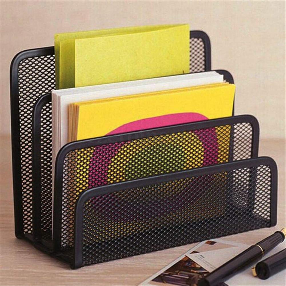 VALINK 4-Cell Black Metal Mesh Desk Organizer - Letter Sorter, Mail Tray & File Organizer for Office & Home - Perfect for Books, Pens, Pencils, Rulers & Stationery Storage - Ideal Workspace & Study Organization Solution