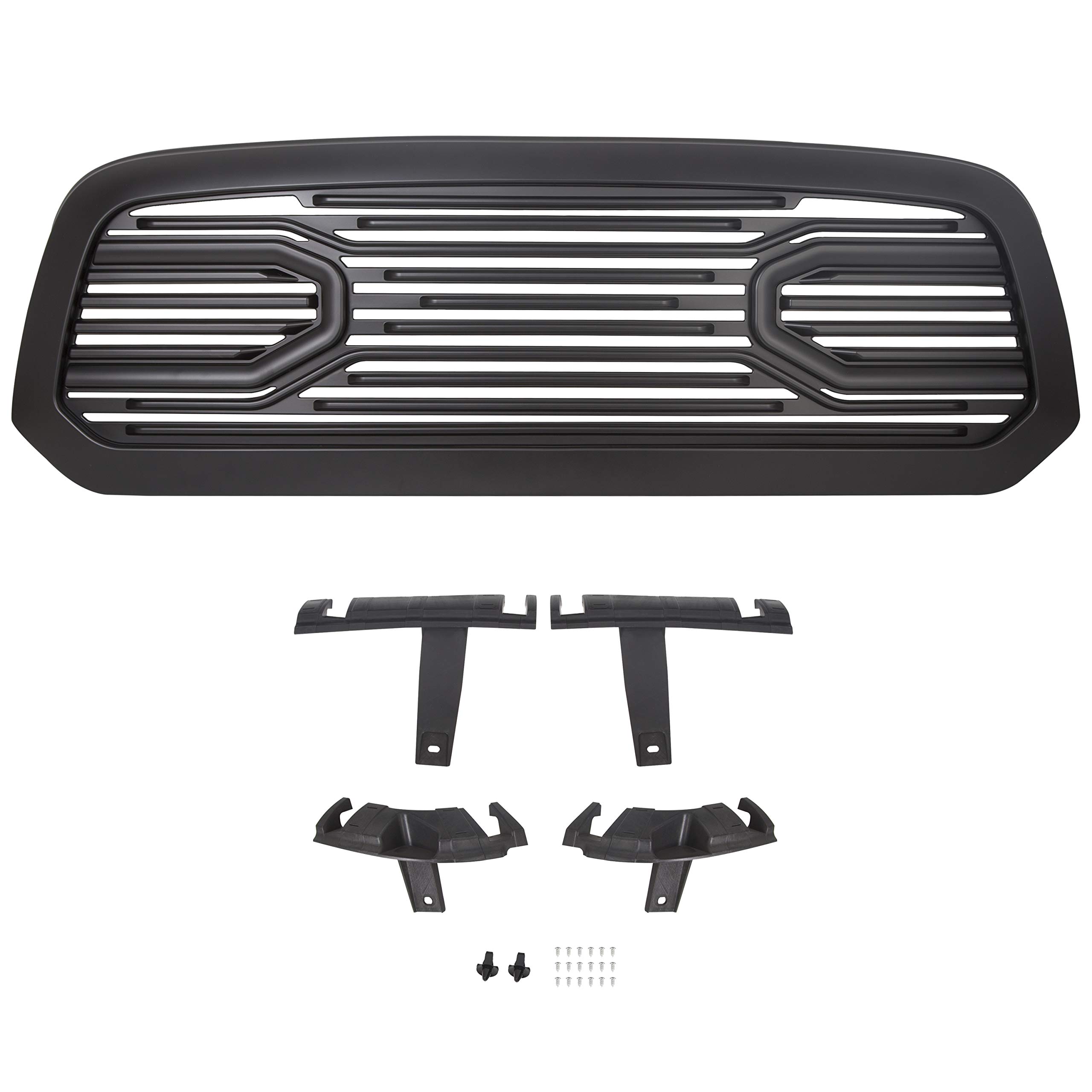 ECOTRIC Front Replacement Shell Grille Compatible With 2013-2018 Dodge RAM 1500 (Without Light) Black Big Horn Grill - Upgrade Your Truck's Style for Off-Roading & Daily Driving