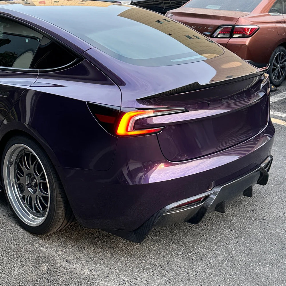 Premium Real Carbon Fiber Rear Diffuser for Tesla Model 3 2024+ | OEM Fit Aerodynamic Upgrade | Enhances Performance & Style | Perfect for Street Racing & Car Shows