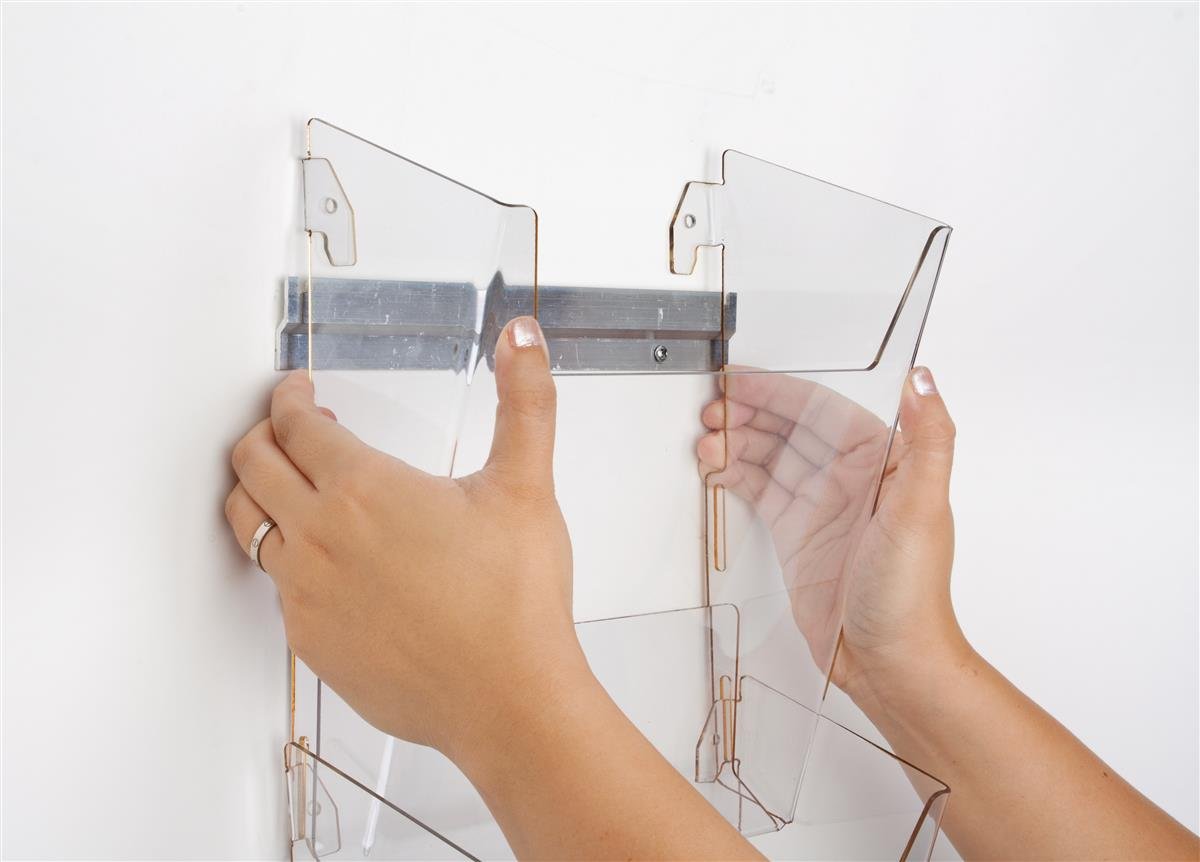 Clear Acrylic Wall Mounted Magazine Rack - 16 Single Pockets, Frameless Design with Notched Front Panel for Easy Access - Perfect for Living Room, Office, or Bathroom Organization