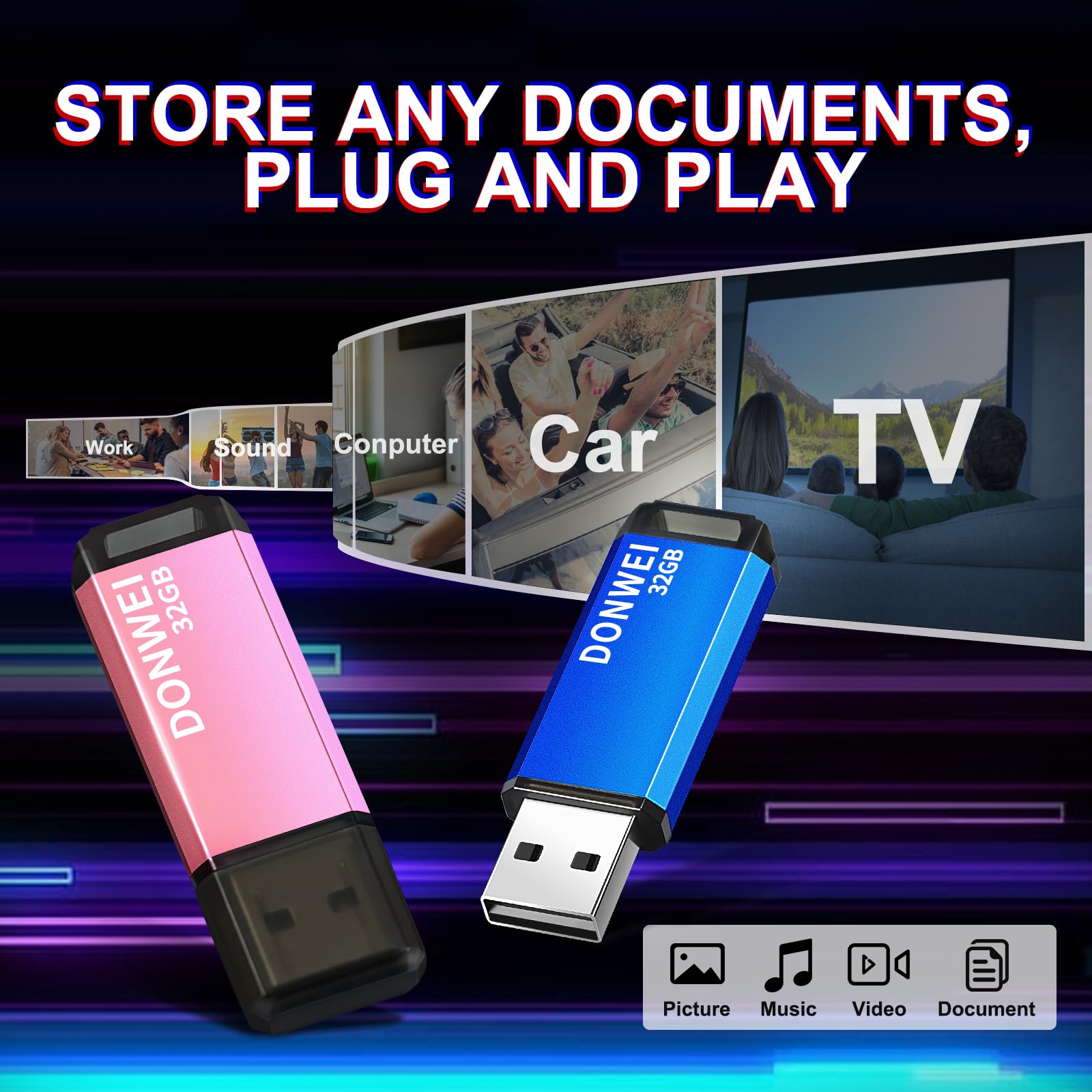 32GB USB 2.0 Flash Drive - Pink Memory Stick for Data Storage, File Transfer, Backup - Perfect for Students, Office Work, and Portable File Sharing