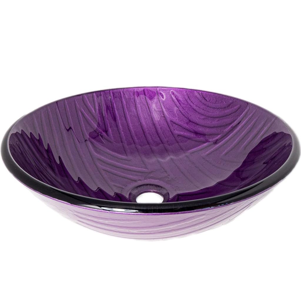 Novatto Hand Painted Purple Glass Vessel Bathroom Sink - Elegant Modern Basin for Powder Rooms, Master Baths & Luxury Home Decor