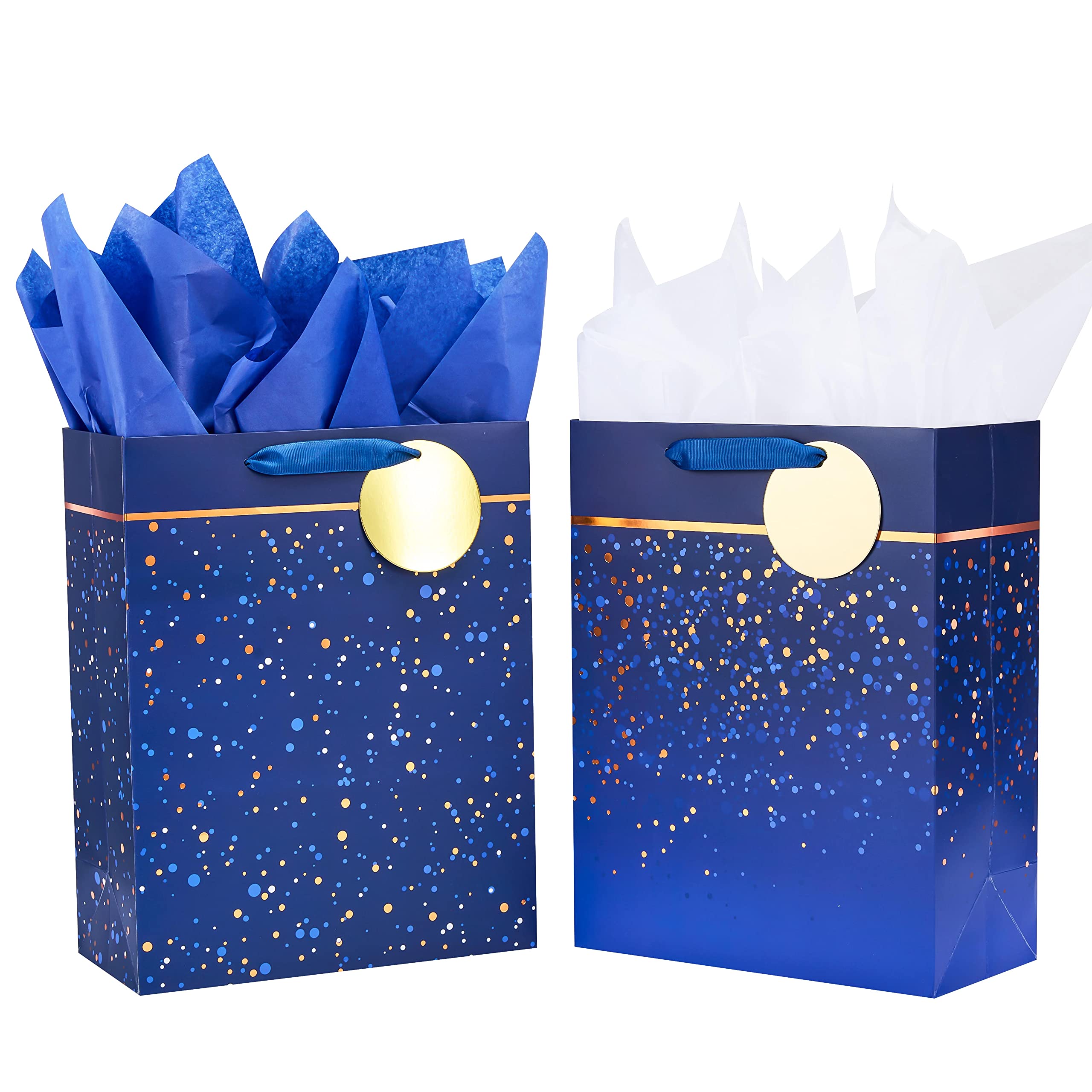 SUNCOLOR 2 Pack 13 Inch Large Christmas Gift Bags with Tissue Paper - Holiday Party Favor Bags for Birthday, Wedding, Baby Shower & Special Occasions