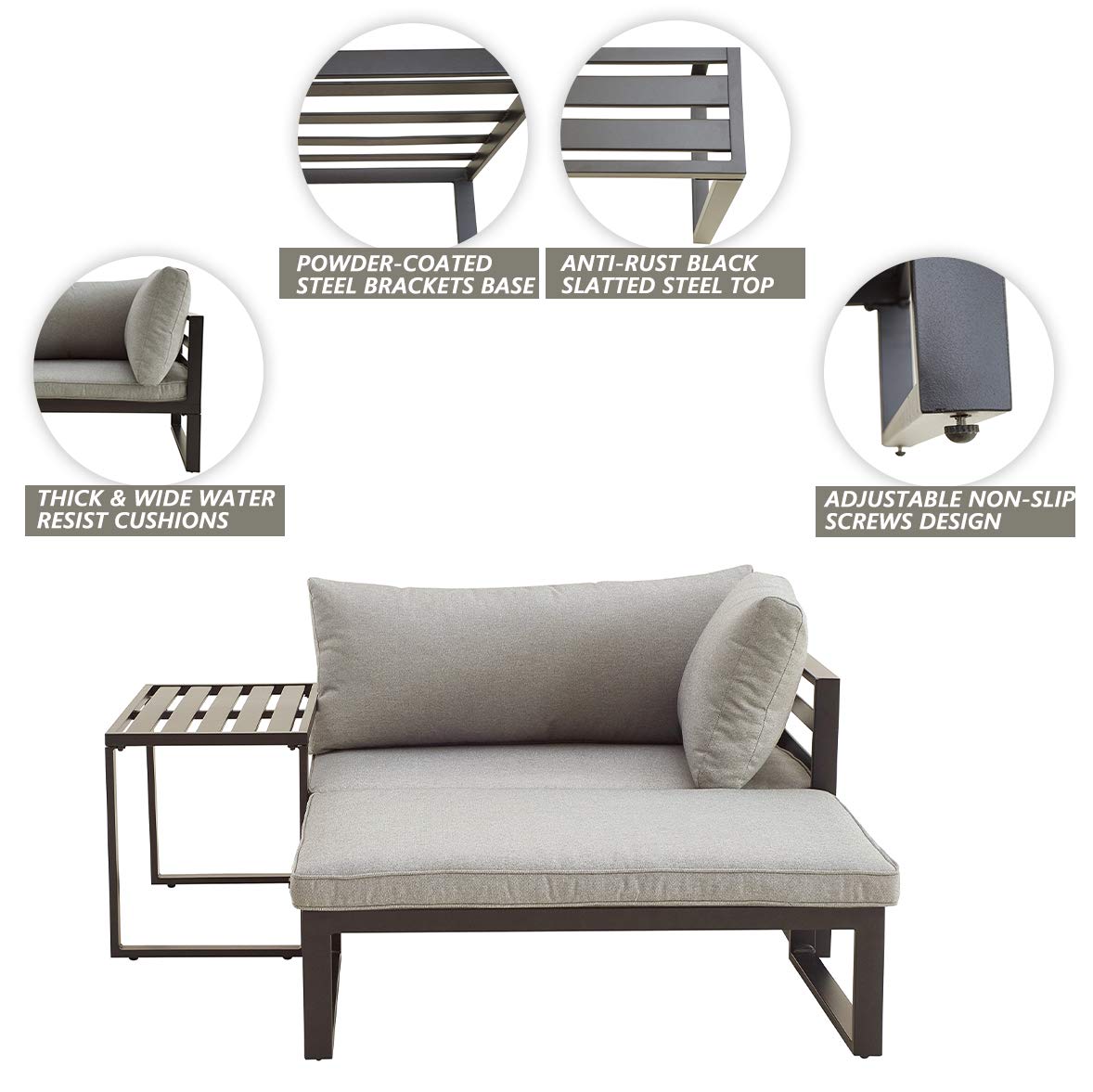 3-Piece Outdoor Patio Furniture Set - Metal Corner Sectional Sofa with Cushions, Armrest Chairs & Coffee Table - Perfect for Backyard, Garden, Poolside Relaxation and Entertaining