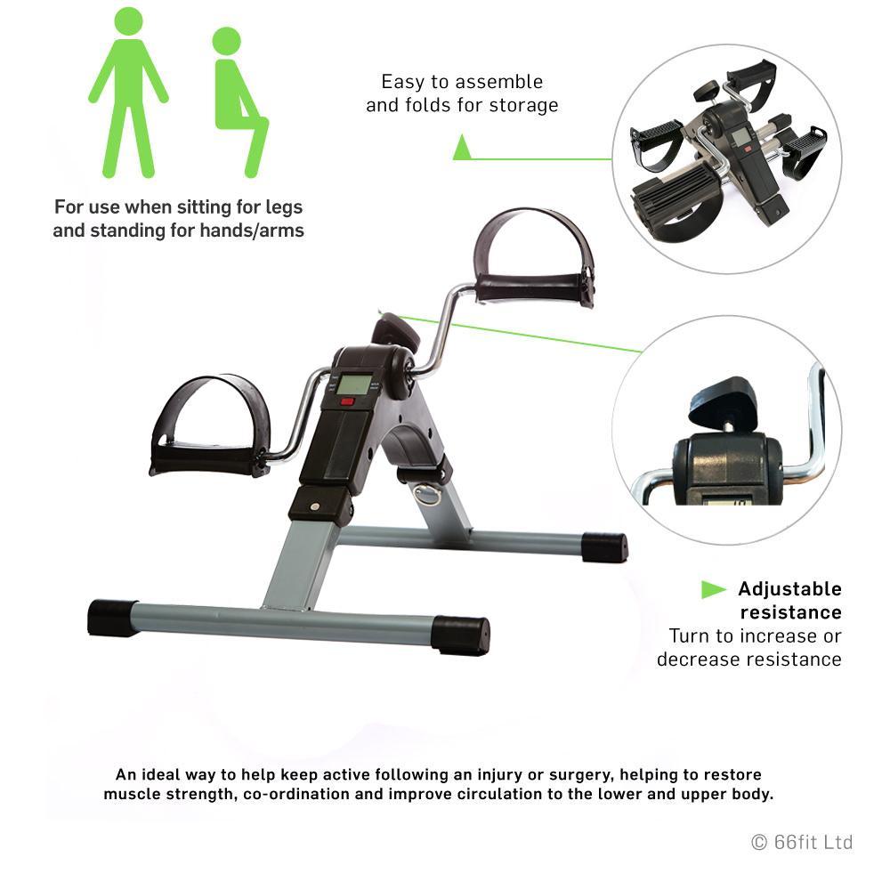 66Fit Folding Pedal Exerciser - Digital Display for Arm & Leg Workout - Portable Under Desk Bike for Home & Office Fitness
