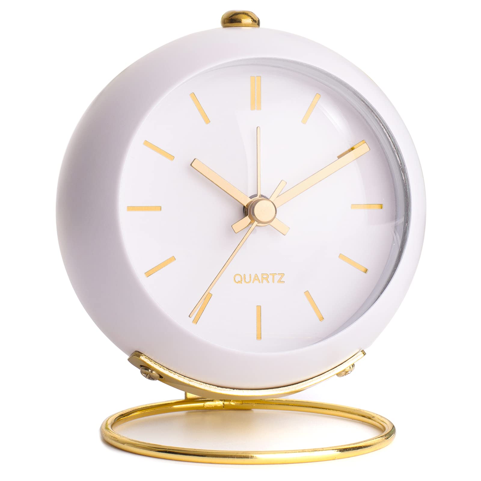 AYRELY® Battery Operated Desk Alarm Clock with Night Light - Retro Silent Non-Ticking Analog Small Clock for Bedroom, Office, Travel - Loud Alarm, Vintage Aesthetic Room Decor (White) | Perfect for Nightstands, Home Decor & Gifts