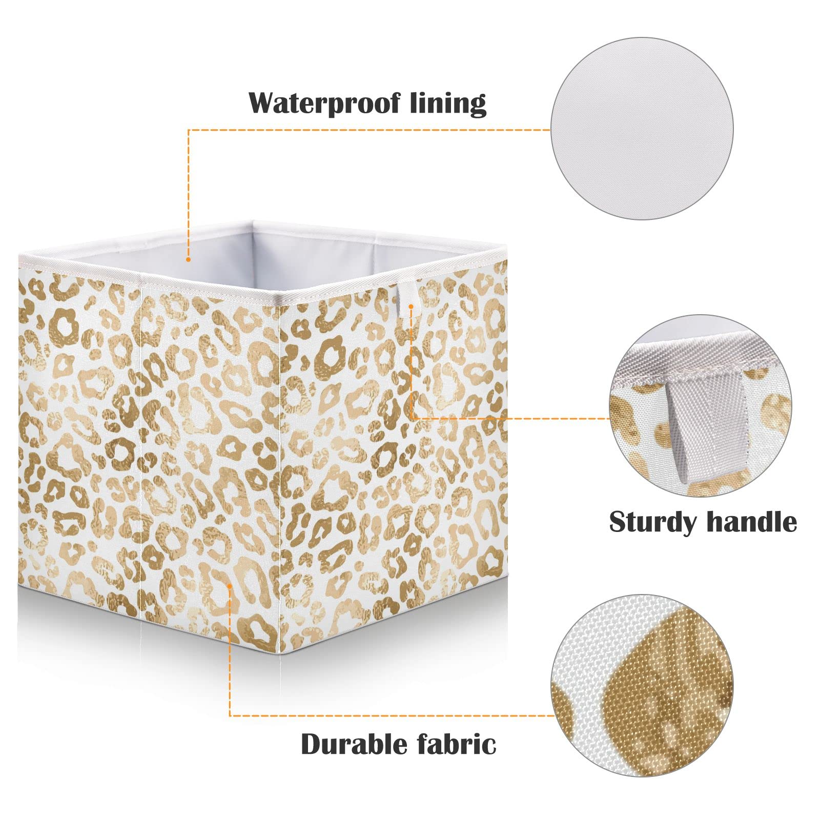 Golden Leopard Foldable Storage Baskets - 11x11 Inch Collapsible Fabric Bins for Shelves | Organize Toys, Baby Clothes, Pantry & Bathroom | Perfect for Nursery, Home & Office Organization