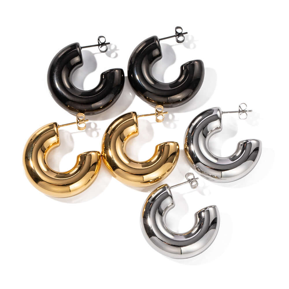 18K Gold Plated Bold Fat Thick Hoop Earrings for Women | Chunky Statement Hoops | JDE897 | Perfect for Parties, Weddings & Everyday Wear