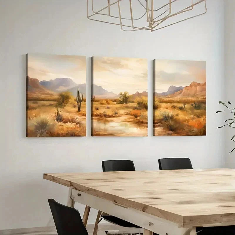 3-Piece Desert Cactus Plant and Mountain Range Wall Art Set - Framed Canvas 50x70cm - High Quality Print - 100% Australian Made - Ready to Hang - Perfect for Living Room, Bedroom or Office Decor