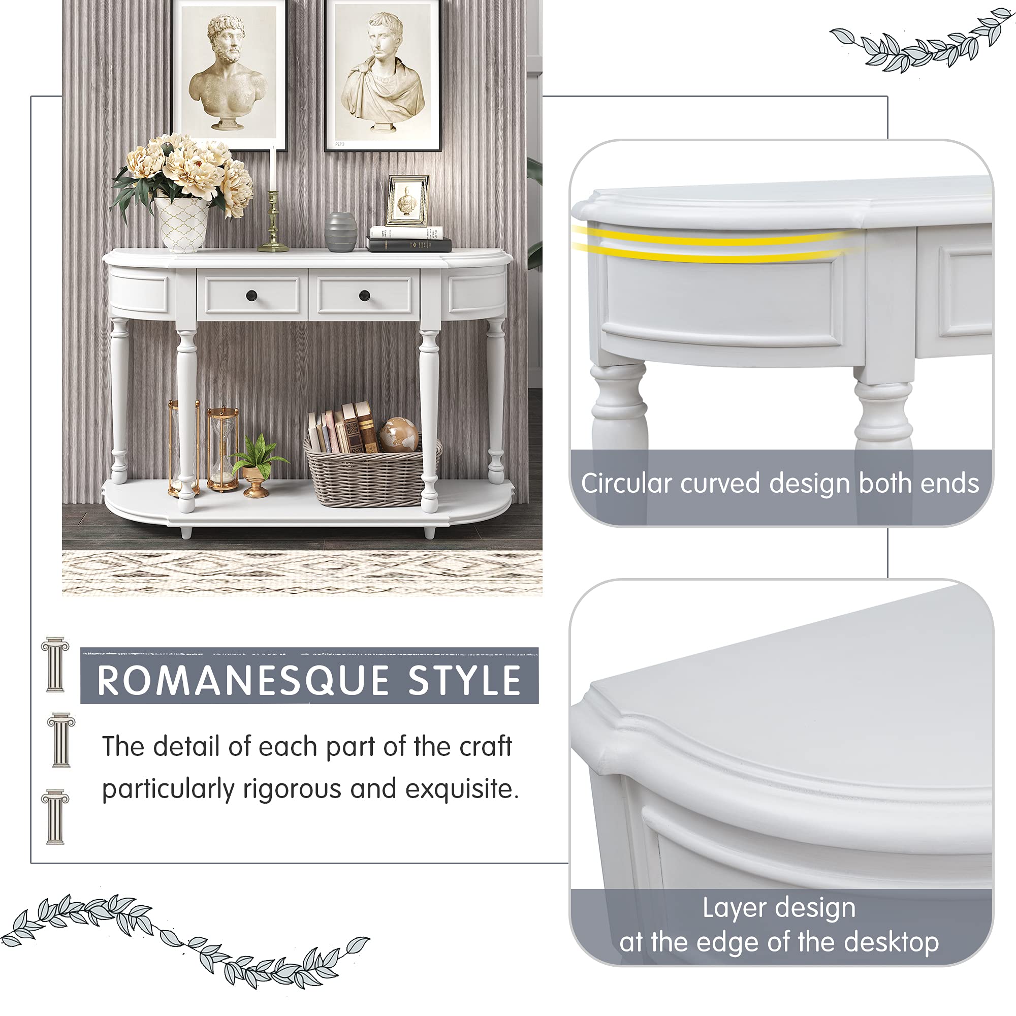 Antique White Solid Wood Console Table - 52