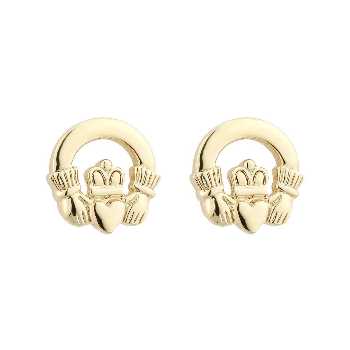 Claddagh Stud Earrings - Irish Gold Plated Celtic Jewelry Made in Ireland - Perfect for St. Patrick's Day, Weddings & Irish Heritage Gifts